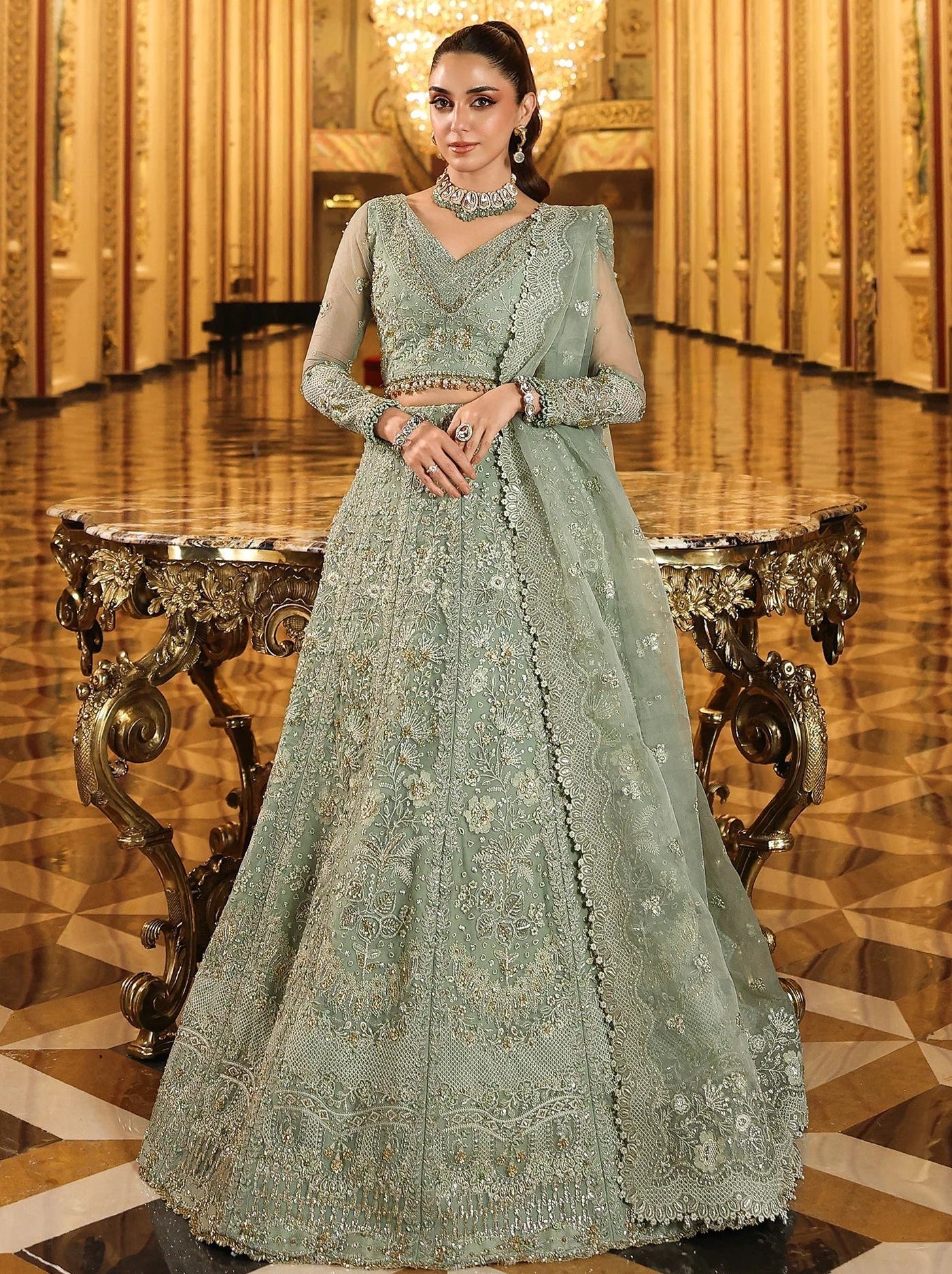 Elaf Sea Green Organza Pakistani Suit | Handwork Formal Dress for Wedding & Mehndi YourLibaas Elaf Sea Green Organza Pakistani Suit | Handwork Formal Dress for Wedding & Mehndi YourLibaas