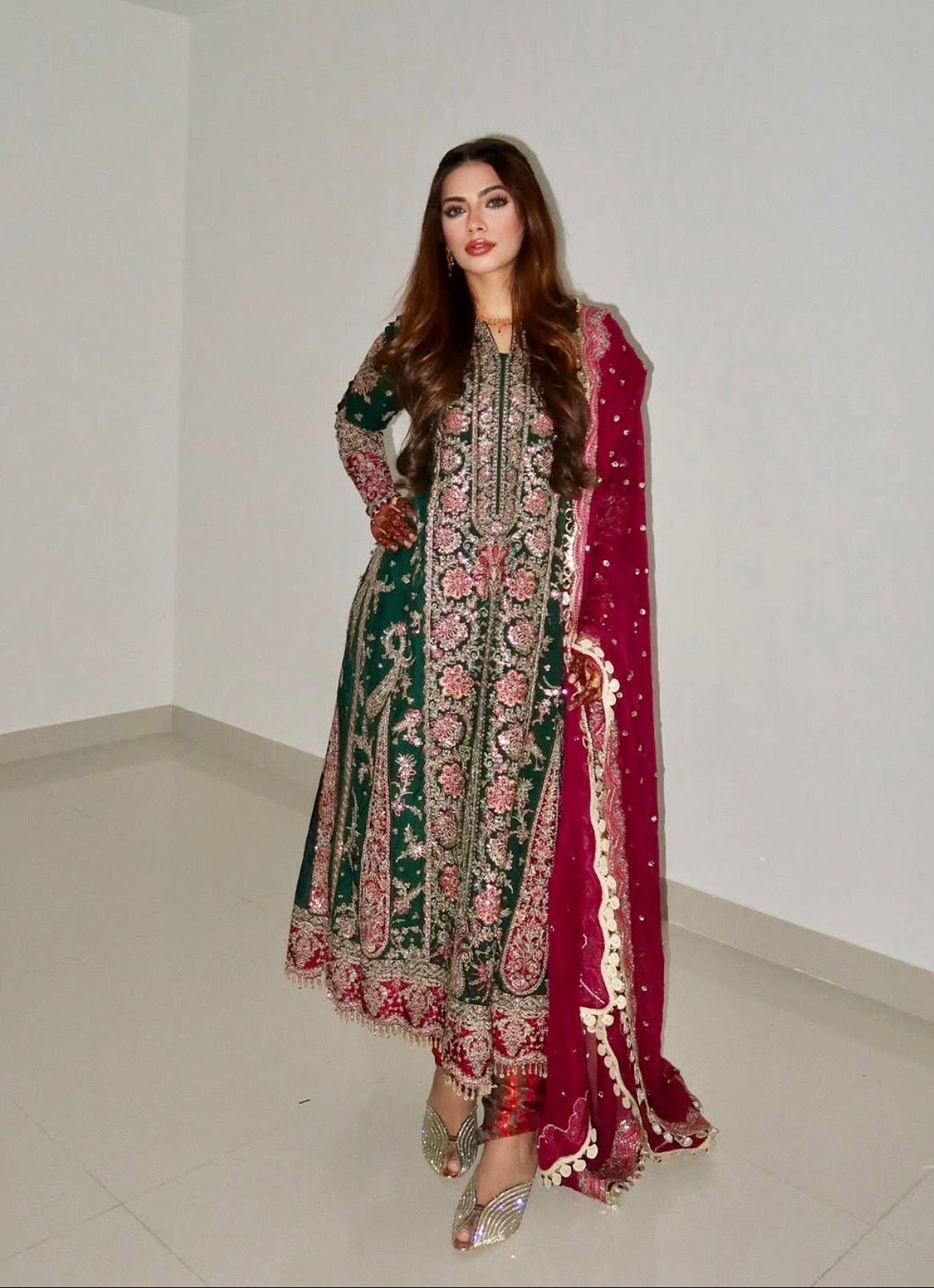 Hussain Rehar Morni Green Silk Suit | Embroidered Pakistani Mehndi Dress YourLibaas Hussain Rehar Morni Green Silk Suit | Embroidered Pakistani Mehndi Dress YourLibaas