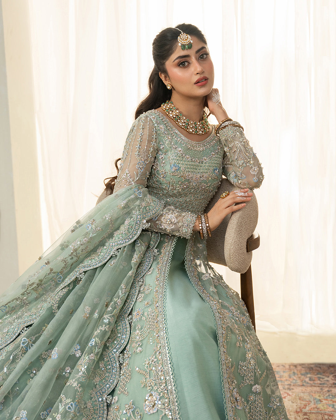 Faiza Saqlain Selin Sea Green Organza Pakistani Suit | Luxury Mehndi & Wedding Wear YourLibaas Faiza Saqlain Selin Sea Green Organza Pakistani Suit | Luxury Mehndi & Wedding Wear YourLibaas