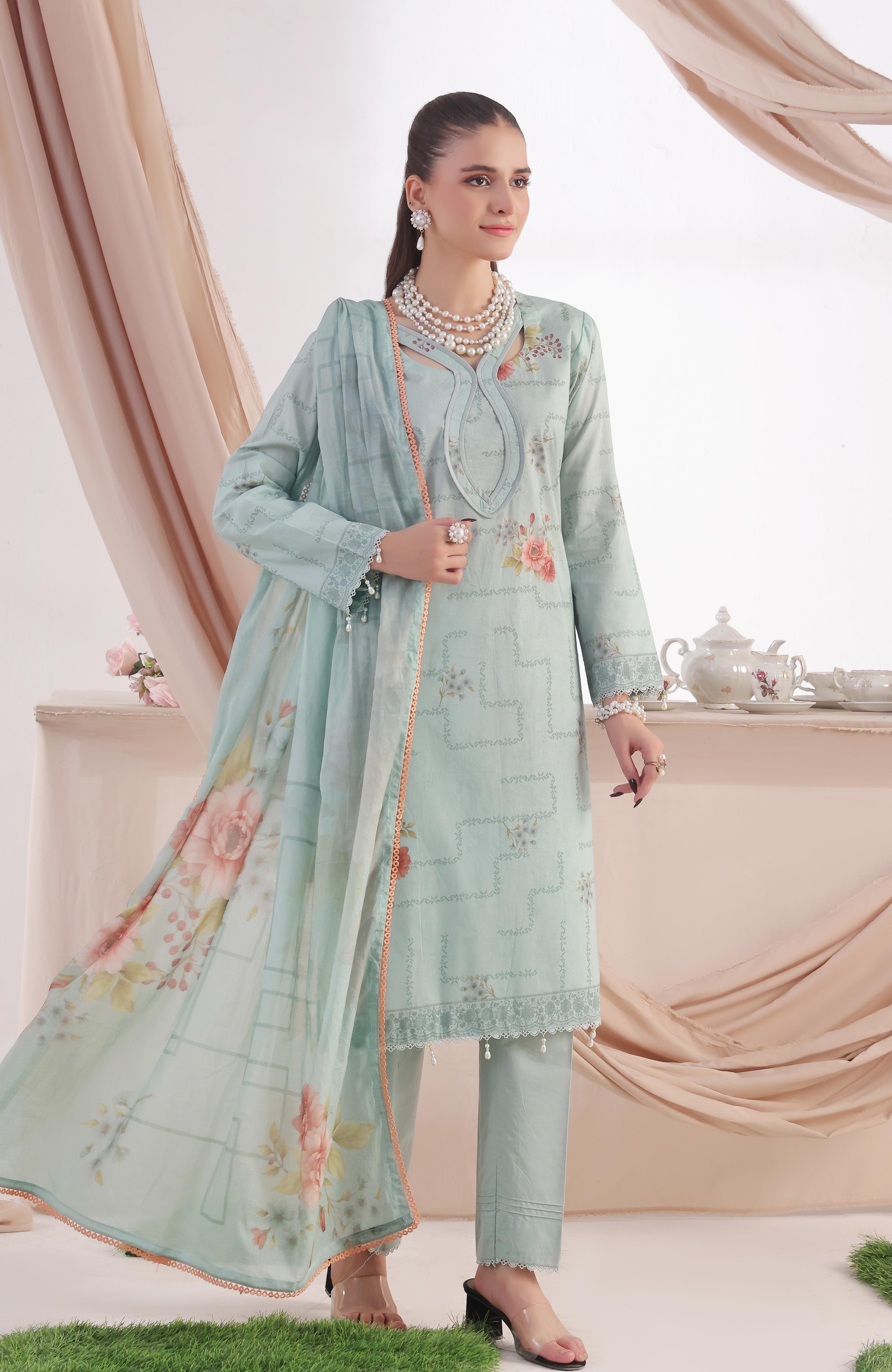 Al Zohaib Sea Green Printed Cambric Pakistani Suit | Unstitched Dress YourLibaas Al Zohaib Sea Green Printed Cambric Pakistani Suit | Unstitched Dress YourLibaas