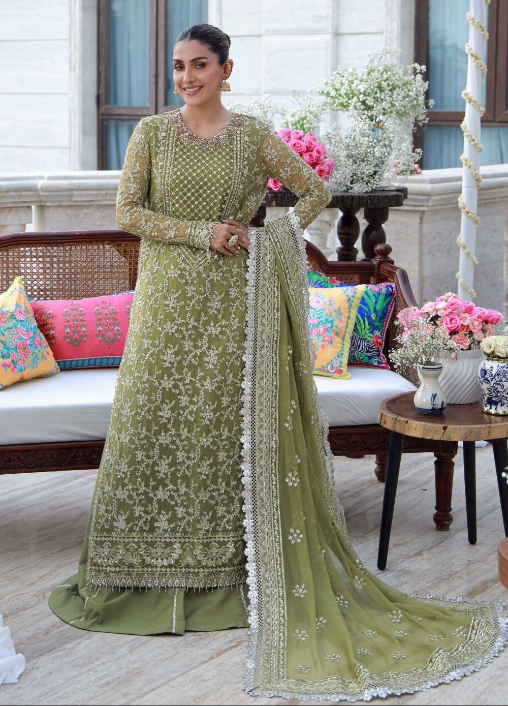 Gulmina Abeeha Olive Chiffon Pakistani Suit | Handwork Mehndi Dress YourLibaas Gulmina Abeeha Olive Chiffon Pakistani Suit | Handwork Mehndi Dress YourLibaas