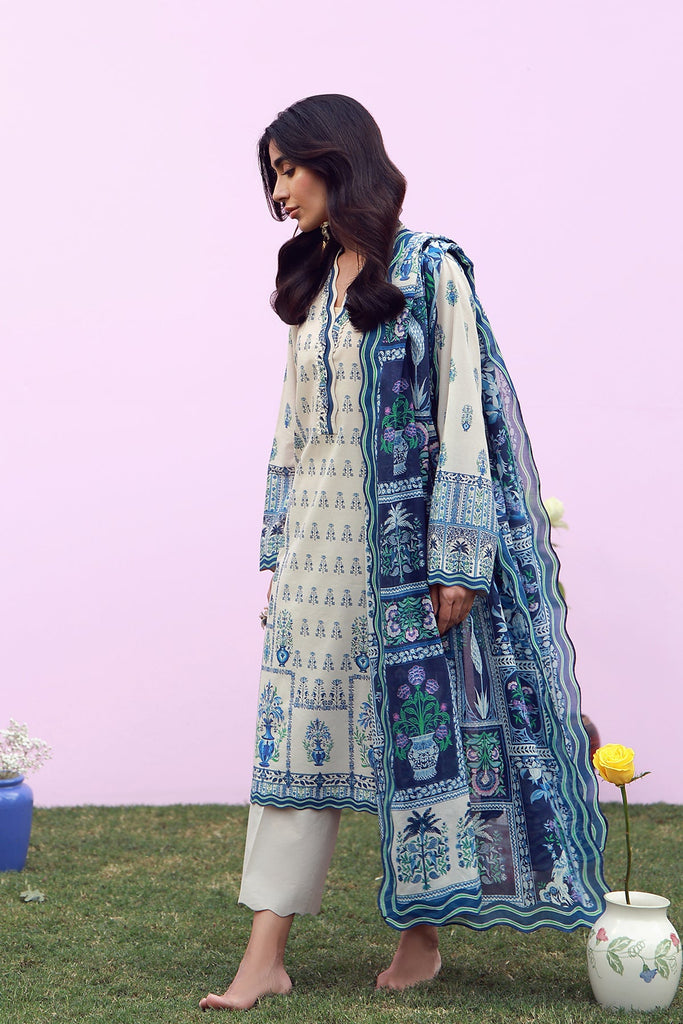 Sahar Mirha Lawn – Indigo Cream Folk