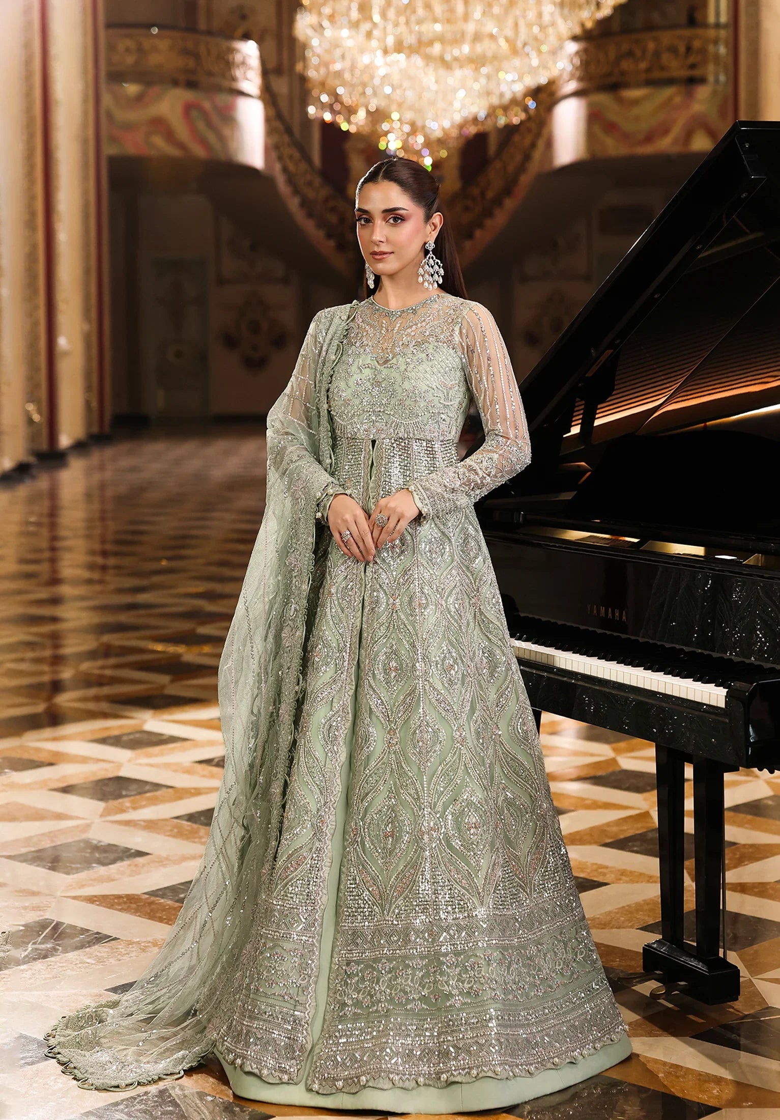 Sea Green Net Pakistani Dress with Handwork | Elaf Wedding Formals YourLibaas Sea Green Net Pakistani Dress with Handwork | Elaf Wedding Formals YourLibaas