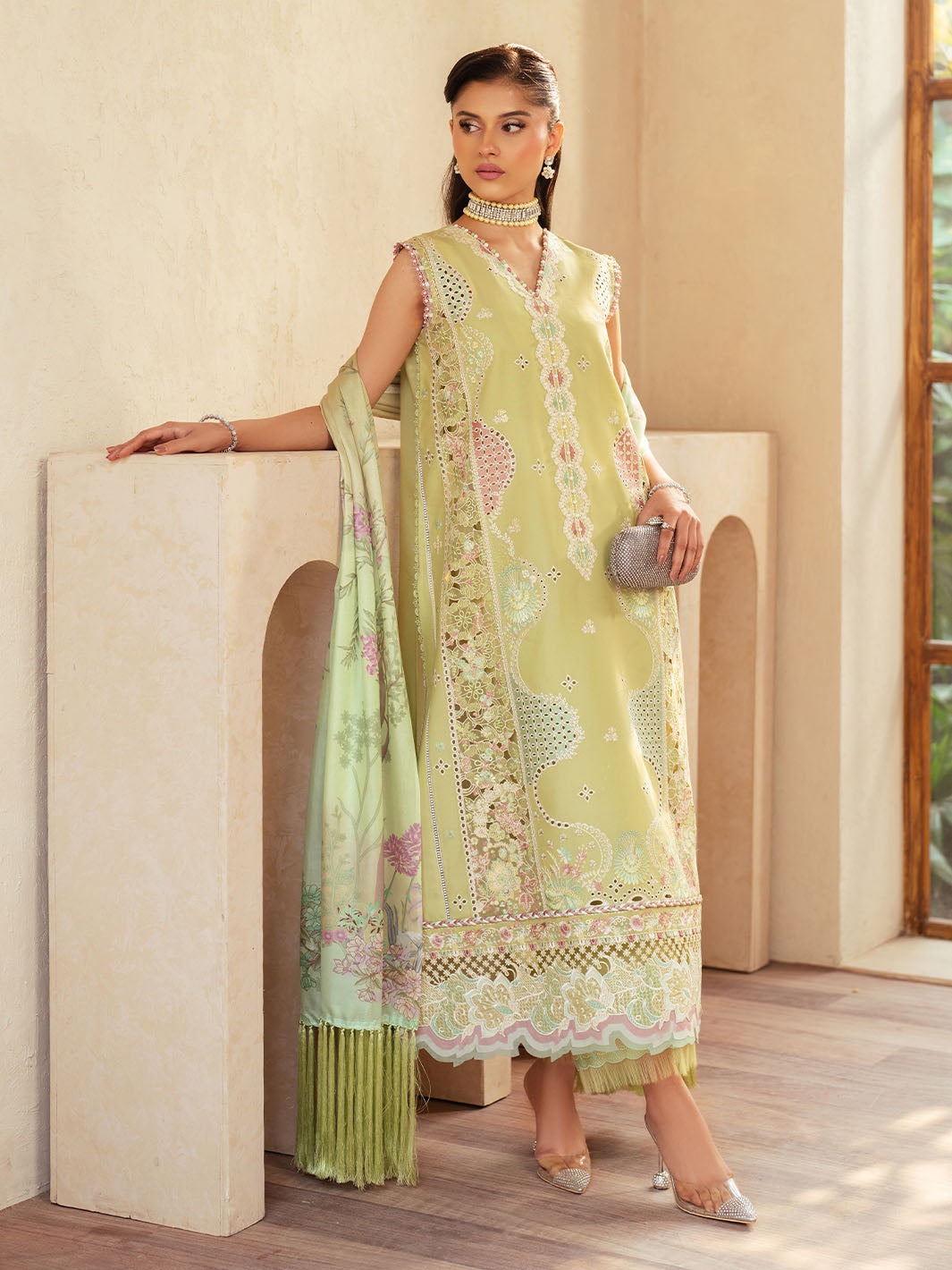 Bin Ilyas Mehroze Luxe Summer Lawn Suit - Green Pakistani Dress | Perfect for Mehndi YourLibaas Bin Ilyas Mehroze Luxe Summer Lawn Suit - Green Pakistani Dress | Perfect for Mehndi YourLibaas