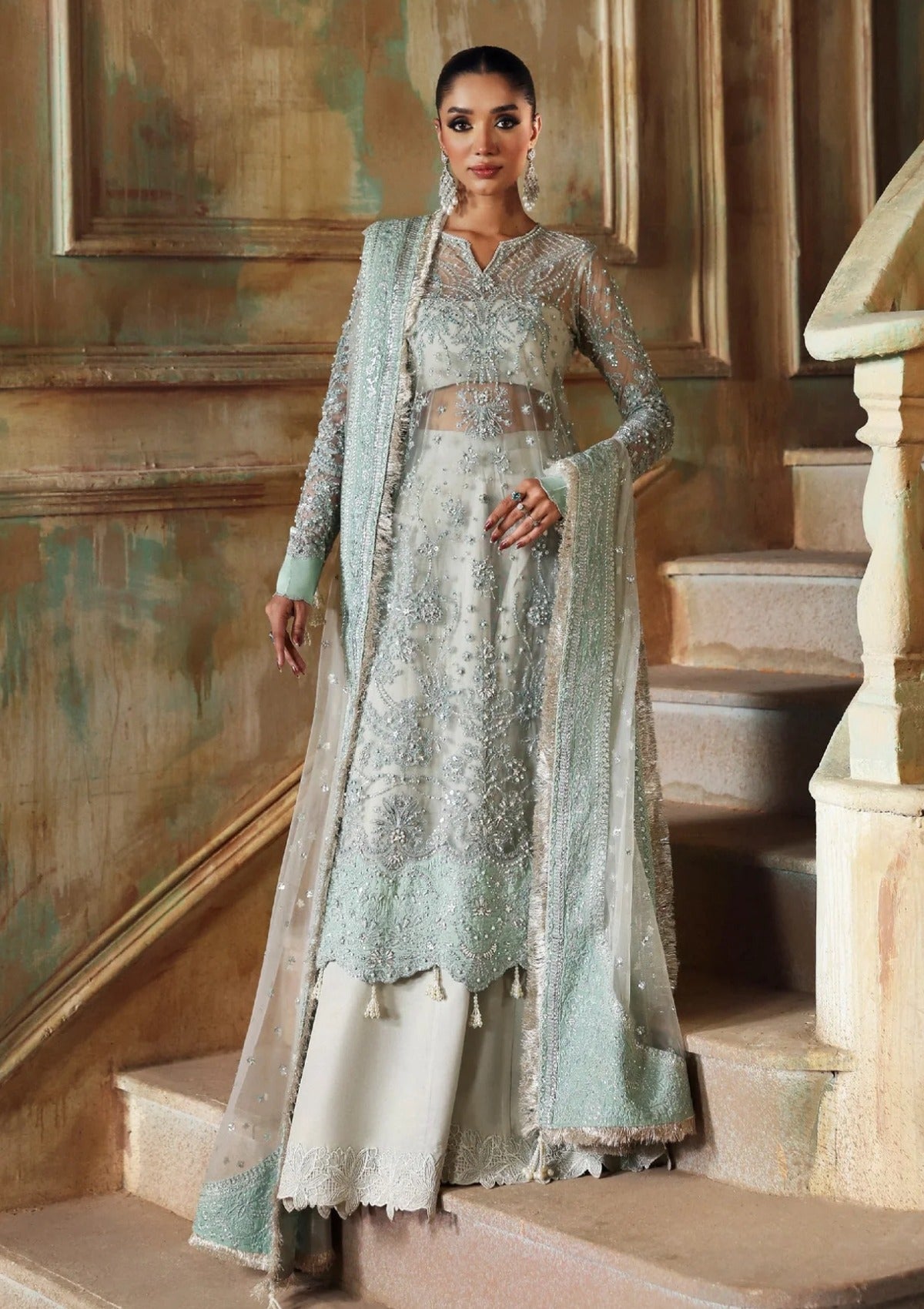Sea Green Net Pakistani Suit - Luxury Embroidered Wedding Formal Dress YourLibaas Sea Green Net Pakistani Suit - Luxury Embroidered Wedding Formal Dress YourLibaas