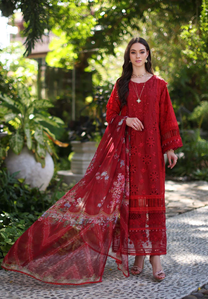 Noor by Saadia Asad Luxury Chikankari Lawn Collection – D2-B deep Red and maroon