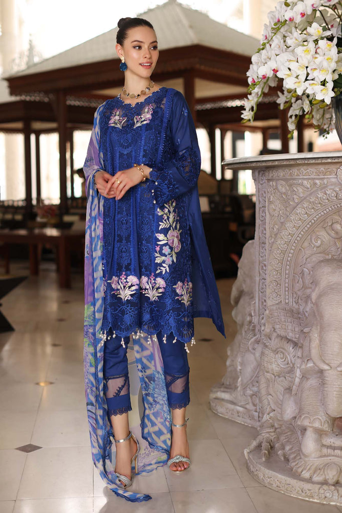 Noor by Saadia Asad Luxury Chikankari Lawn Collection – D10-B Blue Electric