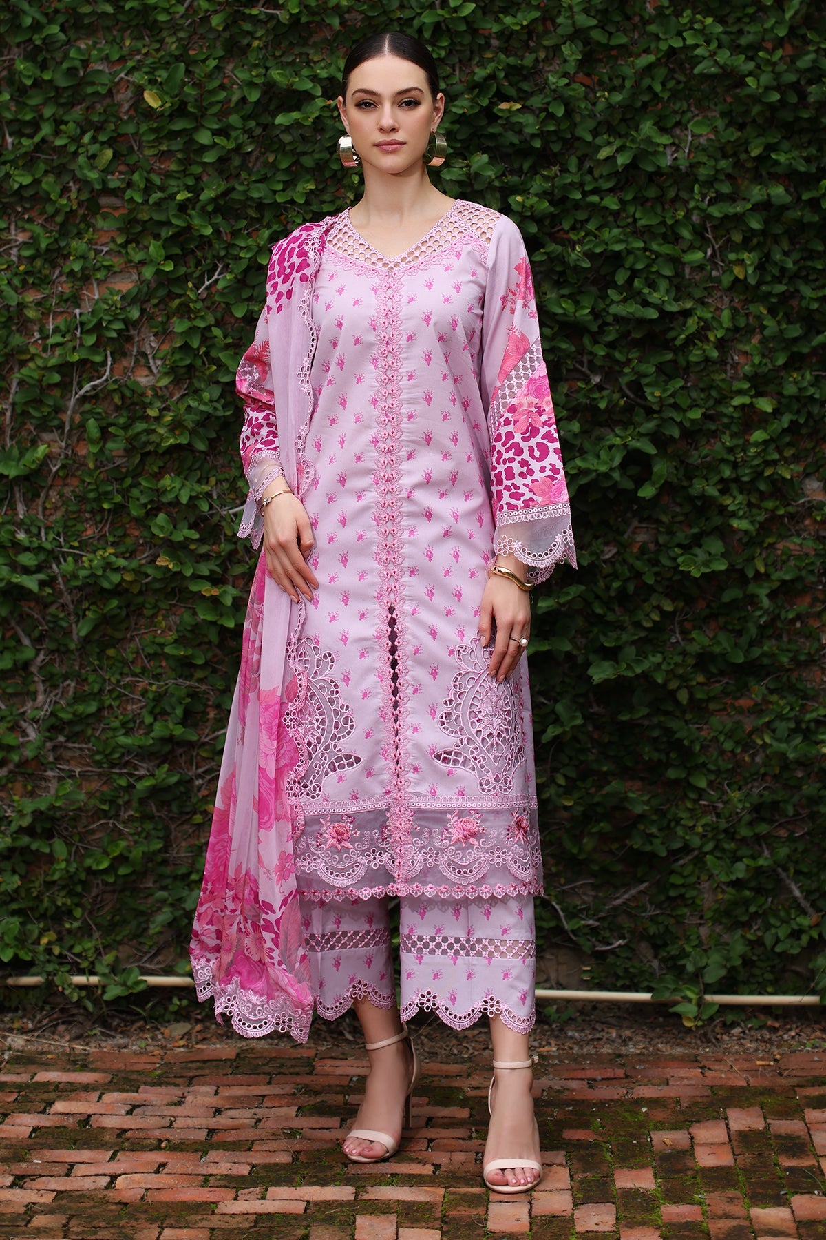 charizma pink dress Charizma Celine Embroidered Chiffon Dress