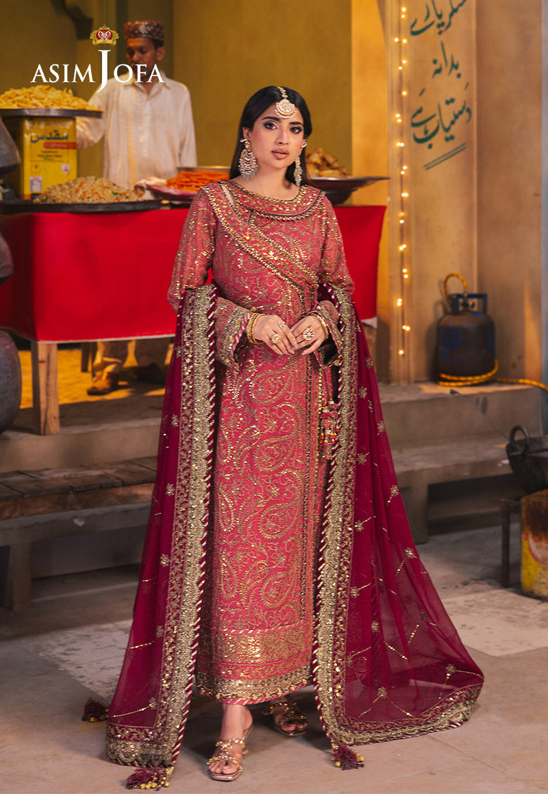 asim jofa red dress AJM-08 EMBROIDERED CHIFFON 3 PCS