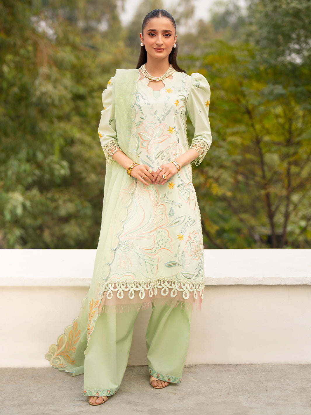 Green Pakistani Lawn Suit