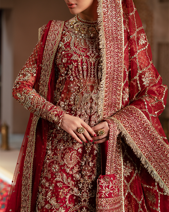 Pakistan Rani Zevk Mughal Mah Rani Red Bridal Dress | Hand-Embellished Net Pakistani ...