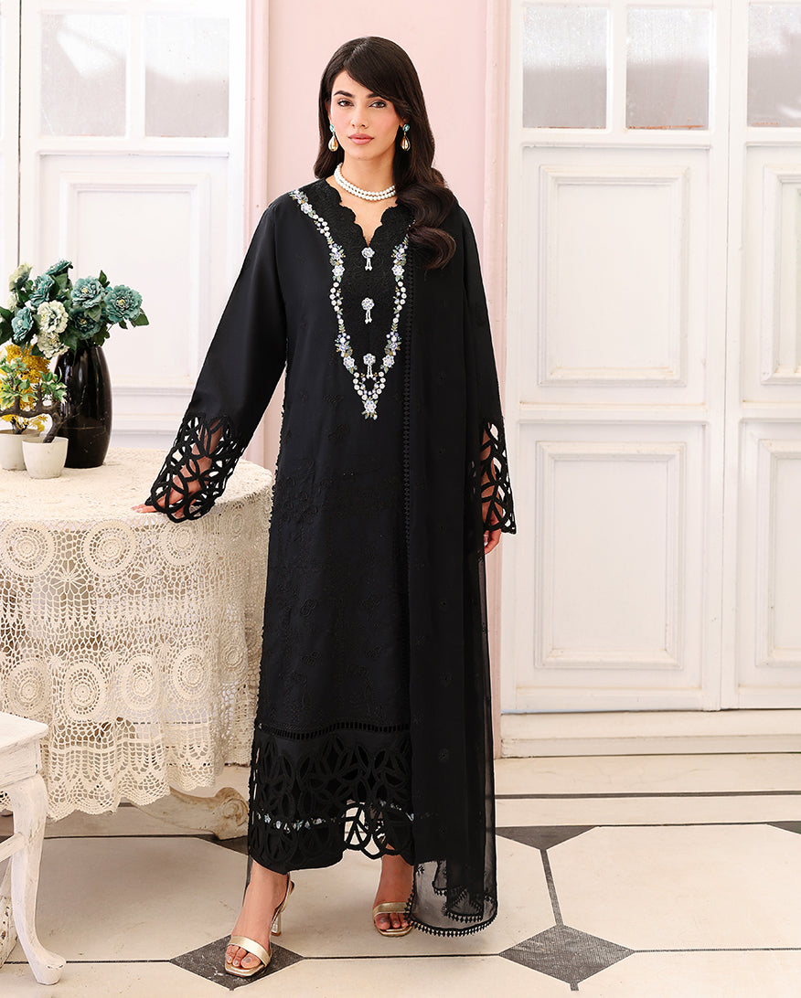 full black chikankari dress Charcoal Black Chikankari Anarkali Dress With Georgette Dupatta & pent for party
