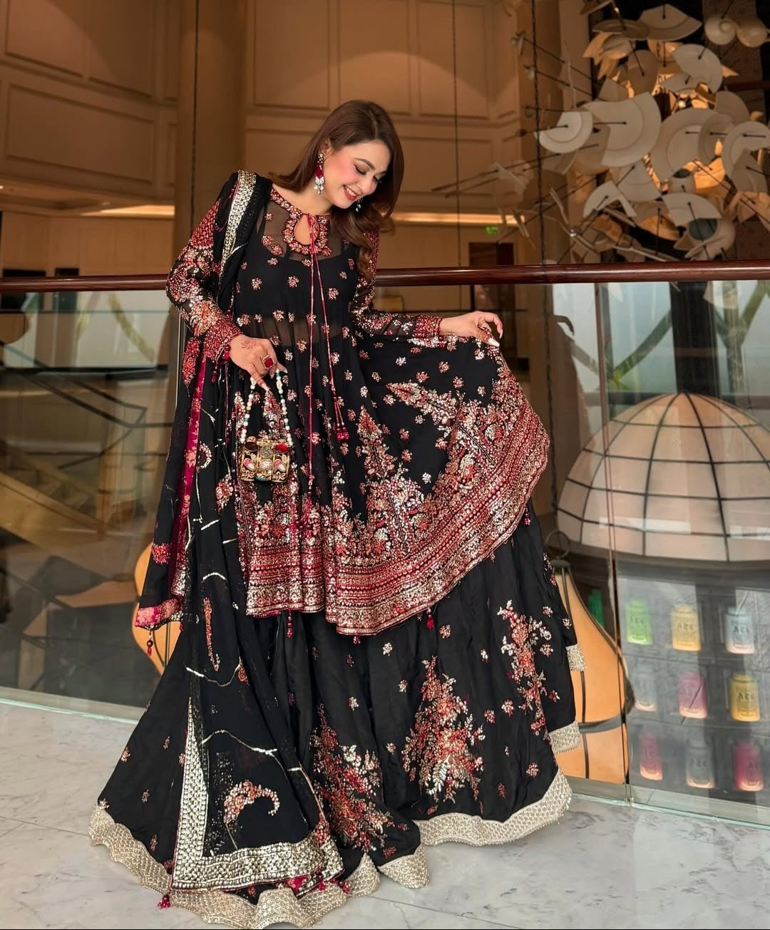 Black Embroidered Chiffon Peplum Pakistani Dress | Hussain Rehar Wedding Formals YourLibaas Black Embroidered Chiffon Peplum Pakistani Dress | Hussain Rehar Wedding Formals YourLibaas