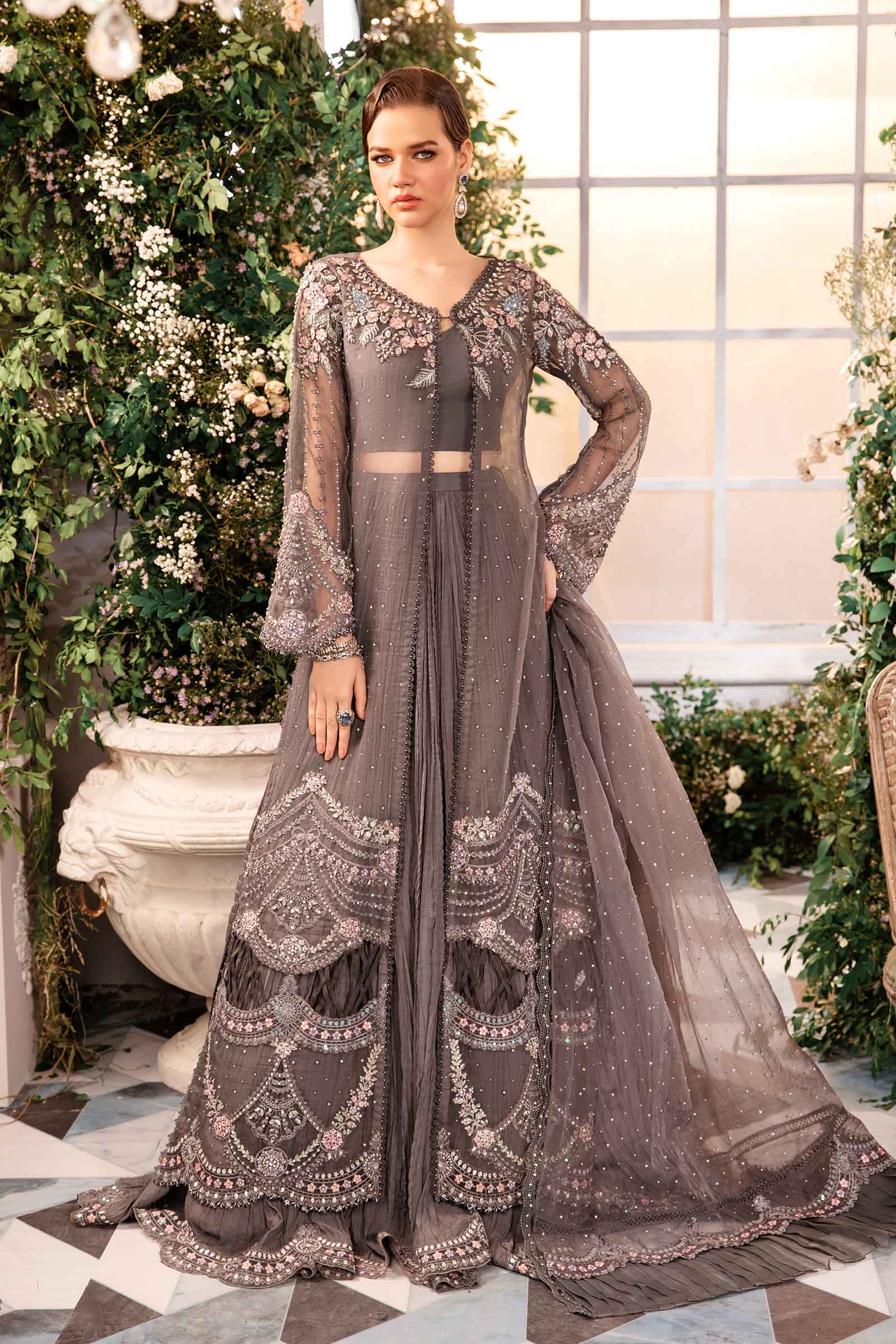 MARIA.B Grey Embroidered Organza Pakistani Bridal Suit | BD-2902 YourLibaas MARIA.B Grey Embroidered Organza Pakistani Bridal Suit | BD-2902 YourLibaas