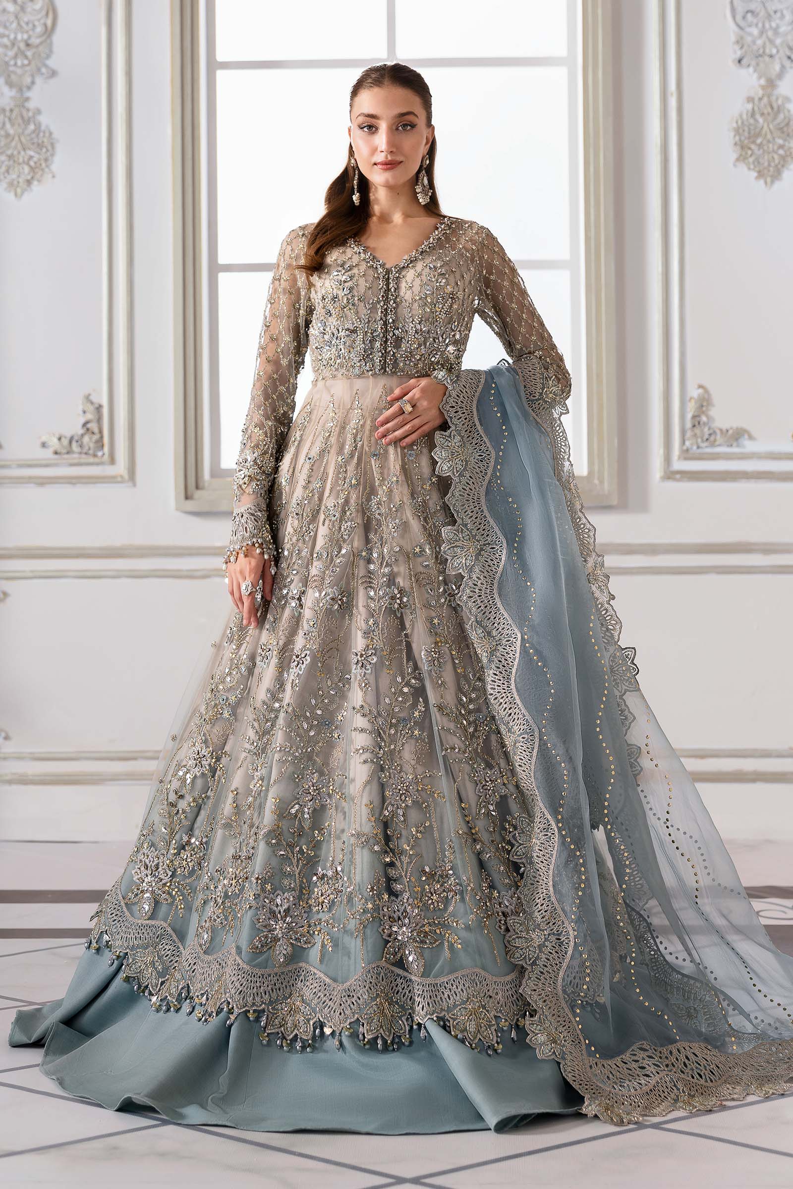 MARIA.B Beige Net Embroidered Formal Pakistani Suit | BD-3002 YourLibaas MARIA.B Beige Net Embroidered Formal Pakistani Suit | BD-3002 YourLibaas
