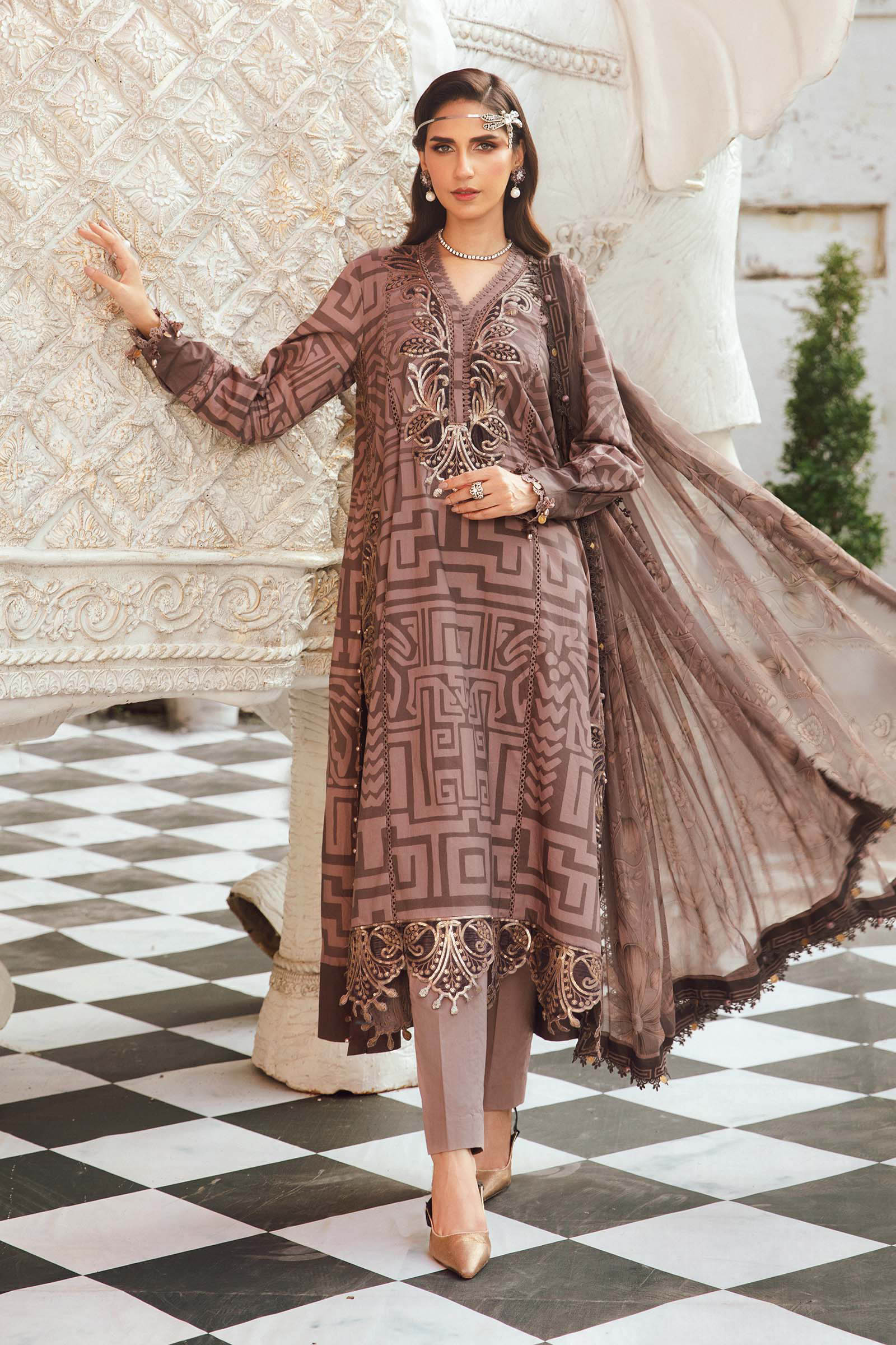 MARIA.B Brown Embroidered Cambric Pakistani Suit | Fall/Winter Formal Wear YourLibaas MARIA.B Brown Embroidered Cambric Pakistani Suit | Fall/Winter Formal Wear YourLibaas