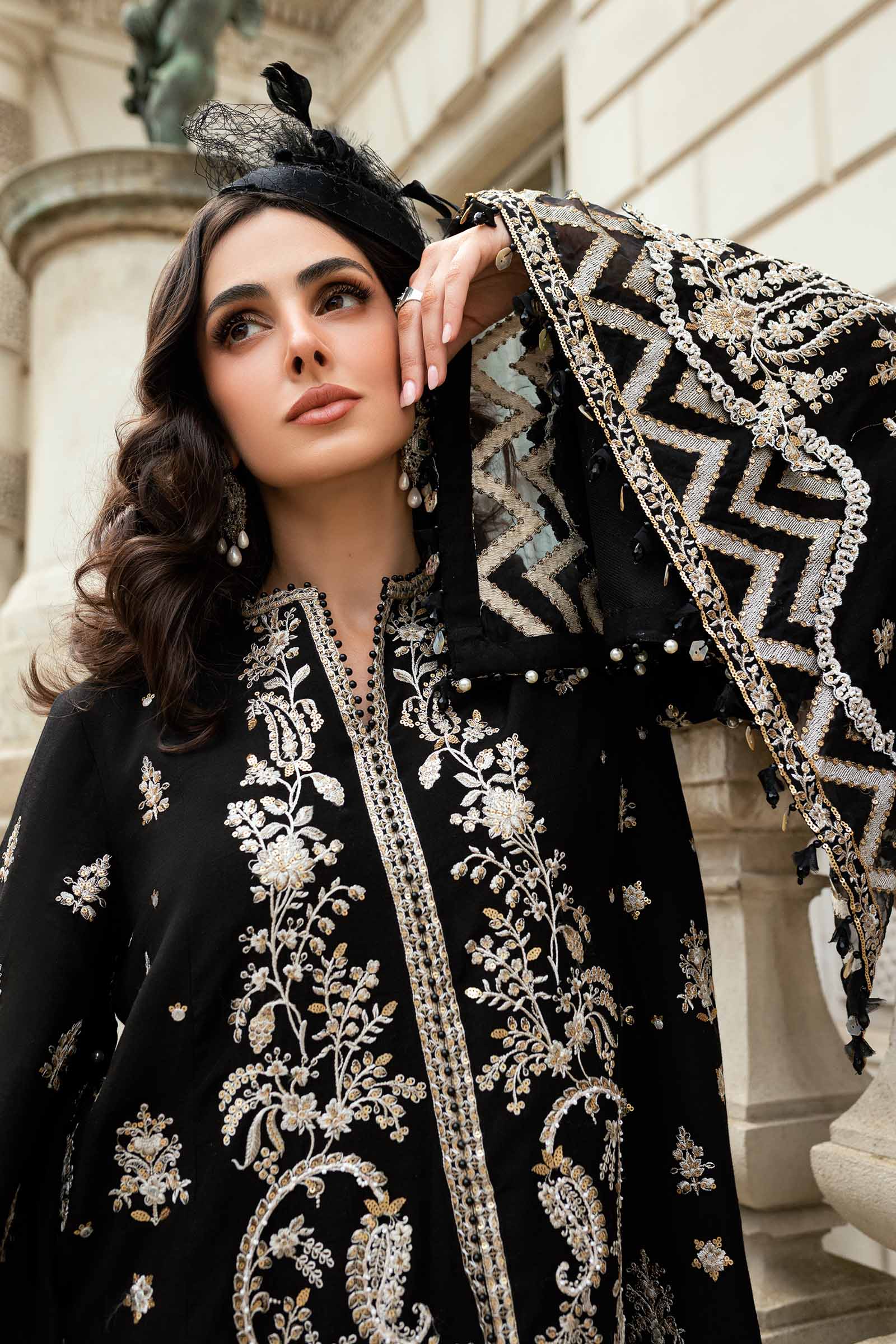 black silk dress pakistani Black Crape Silk Sequence Embroidery With Cut Work Pakistani Suit
