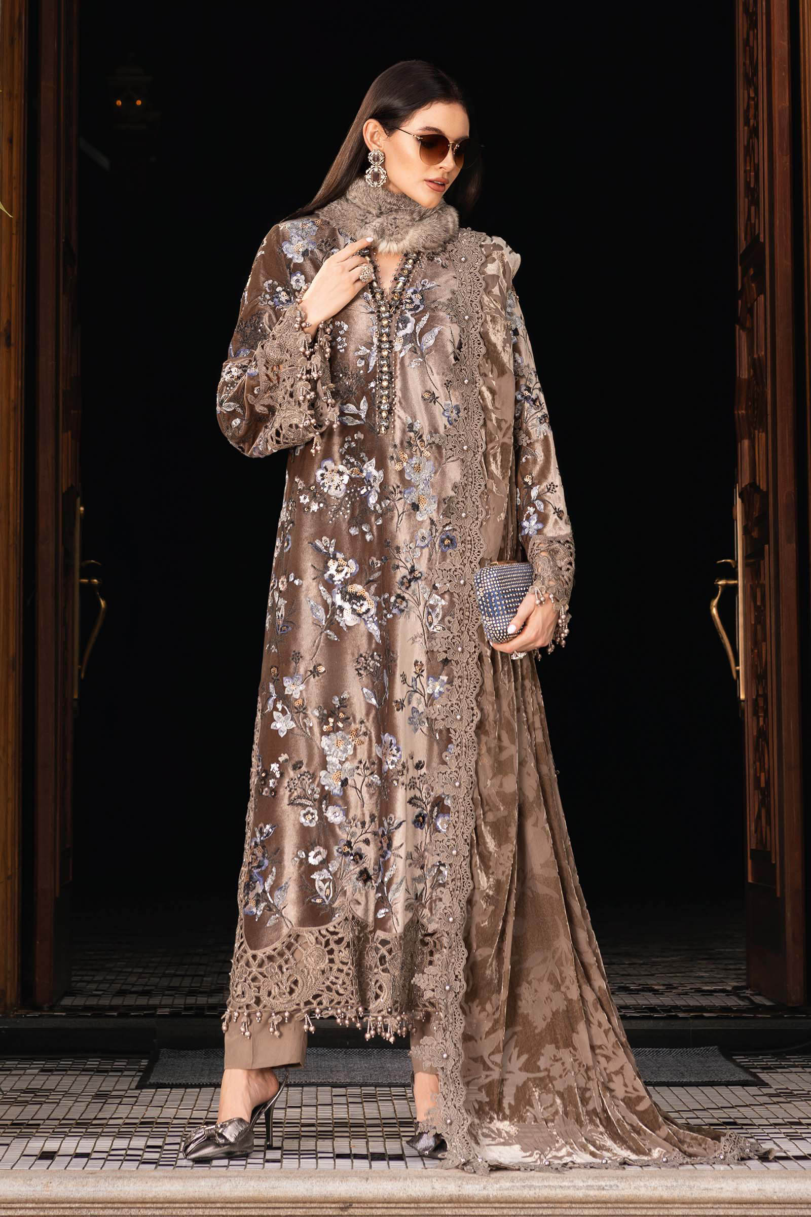 Maria.B Coffee Brown Velvet Pakistani Suit | Embroidered Winter Party Wear YourLibaas Maria.B Coffee Brown Velvet Pakistani Suit | Embroidered Winter Party Wear YourLibaas