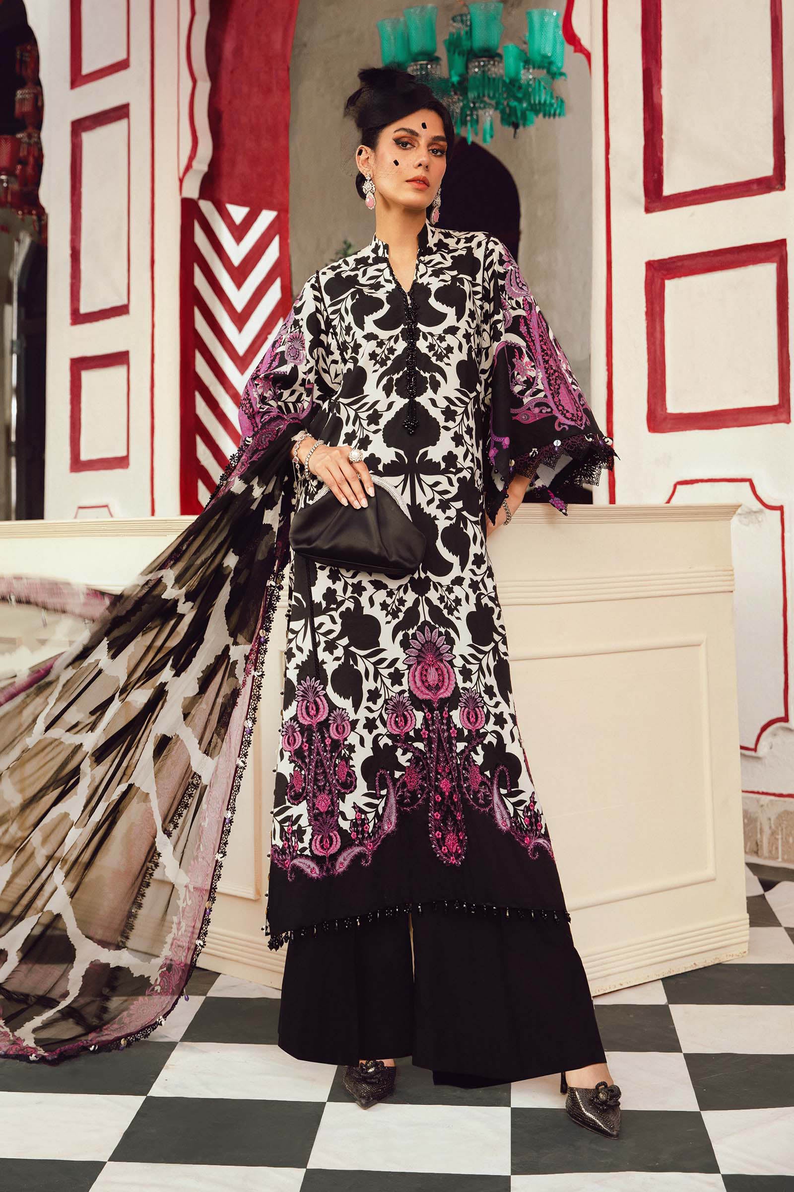 black and pink dress pakistani Charm in Pink Embroidery Black elegance meets delicate pink embroidery. A timeless Pakistani suit designed for effortless grace and statement style. Perfect blend of tradition and modern sophistication. DM us to order