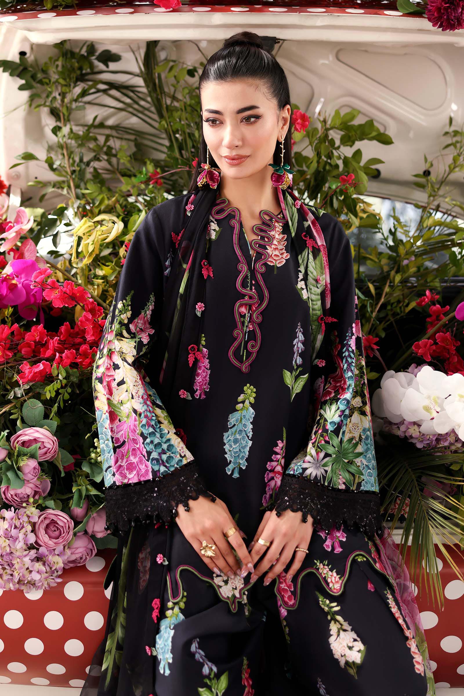 Black Floral Pakistani Lawn Suit