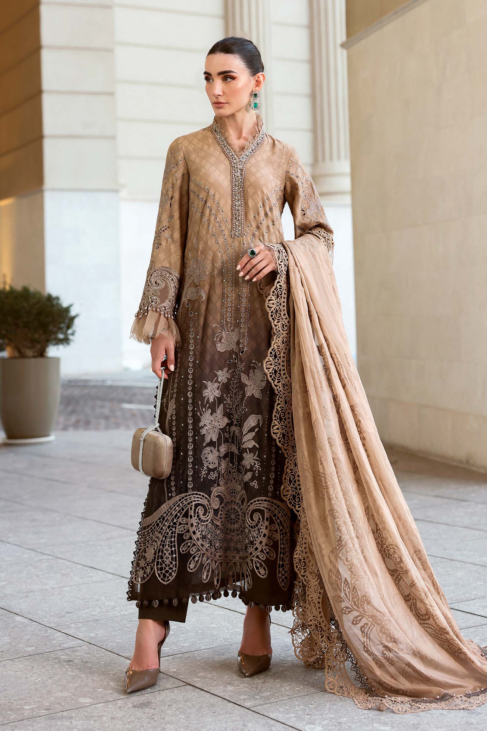 Maria B Coffee Brown Luxury Lawn Pakistani Suit Embroidered Jacquard Eid Party Dress YourLibaas Maria B Coffee Brown Luxury Lawn Pakistani Suit Embroidered Jacquard Eid Party Dress YourLibaas