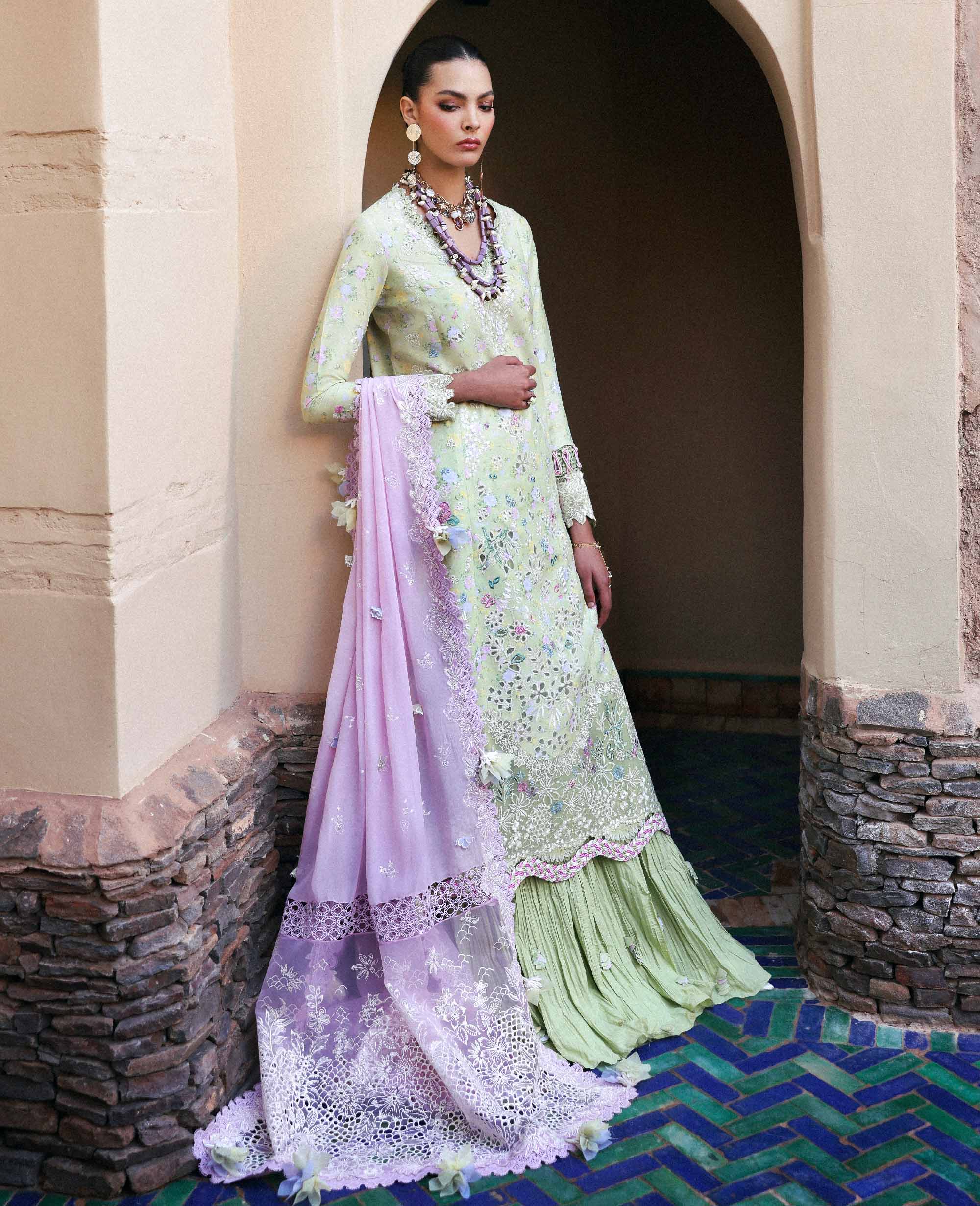 Apple Green Embroidered Lawn Pakistani Suit - Summer Festive Wear Perfect for Mehndi YourLibaas Apple Green Embroidered Lawn Pakistani Suit - Summer Festive Wear Perfect for Mehndi YourLibaas