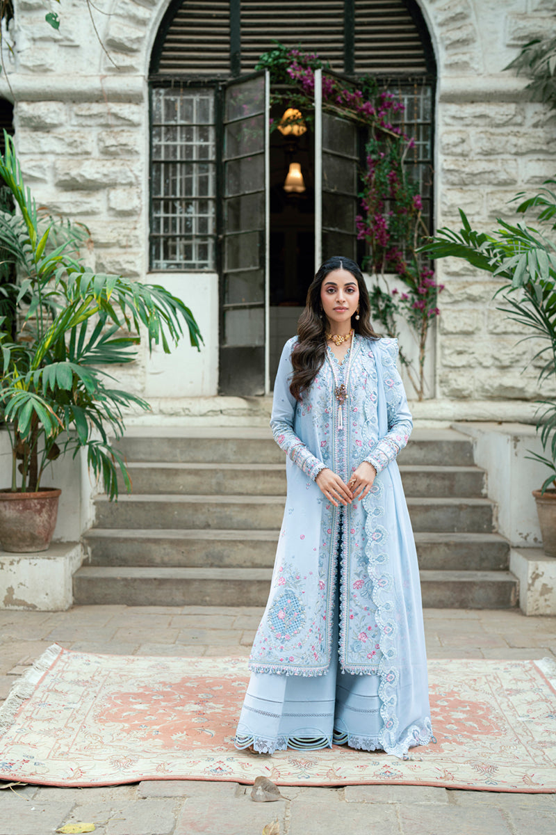 Qalamkar Luxury Lawn Eid Edit SB-04 Zarish | Light Blue Pakistani Suit YourLibaas Qalamkar Luxury Lawn Eid Edit SB-04 Zarish | Light Blue Pakistani Suit YourLibaas
