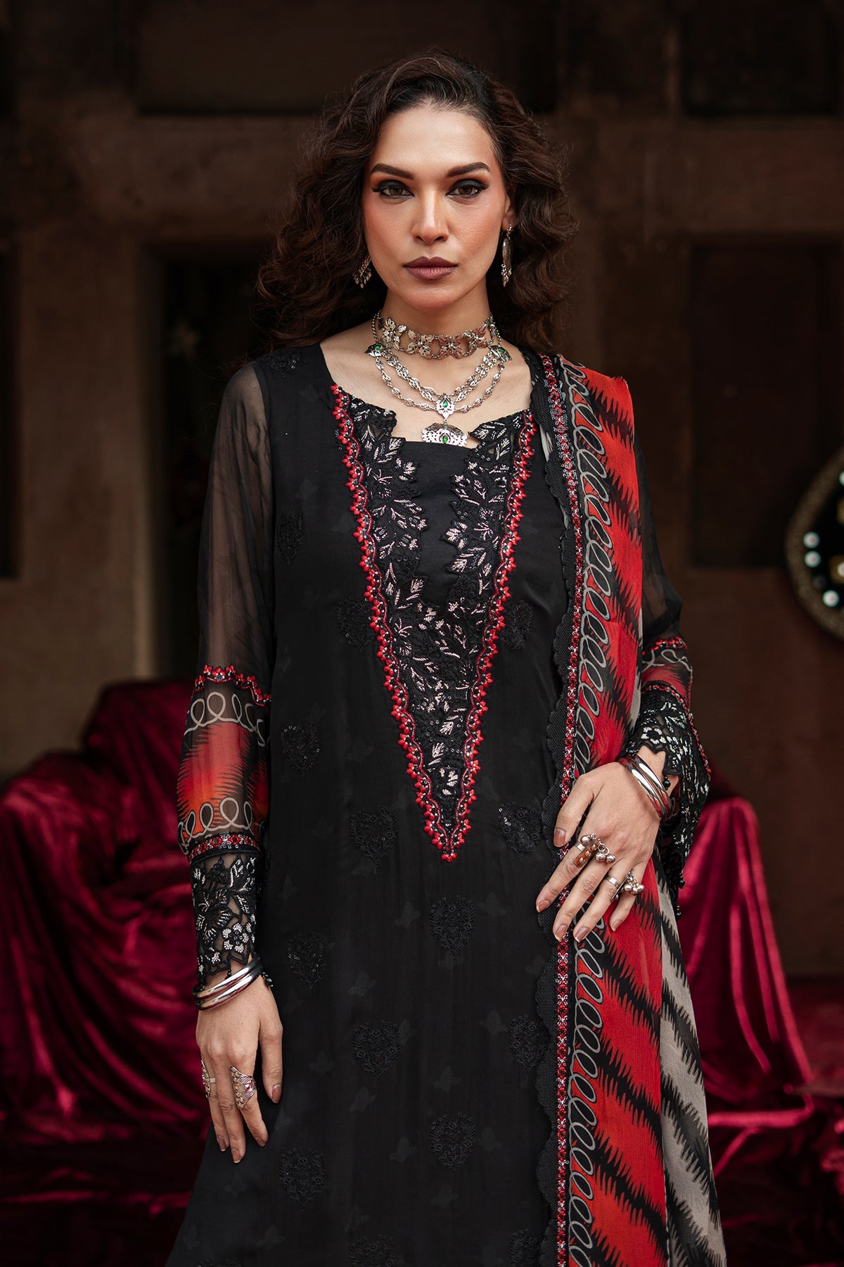 Charizma Black Chiffon Pakistani Suit | Embroidered Festive Formal Wear YourLibaas Charizma Black Chiffon Pakistani Suit | Embroidered Festive Formal Wear YourLibaas
