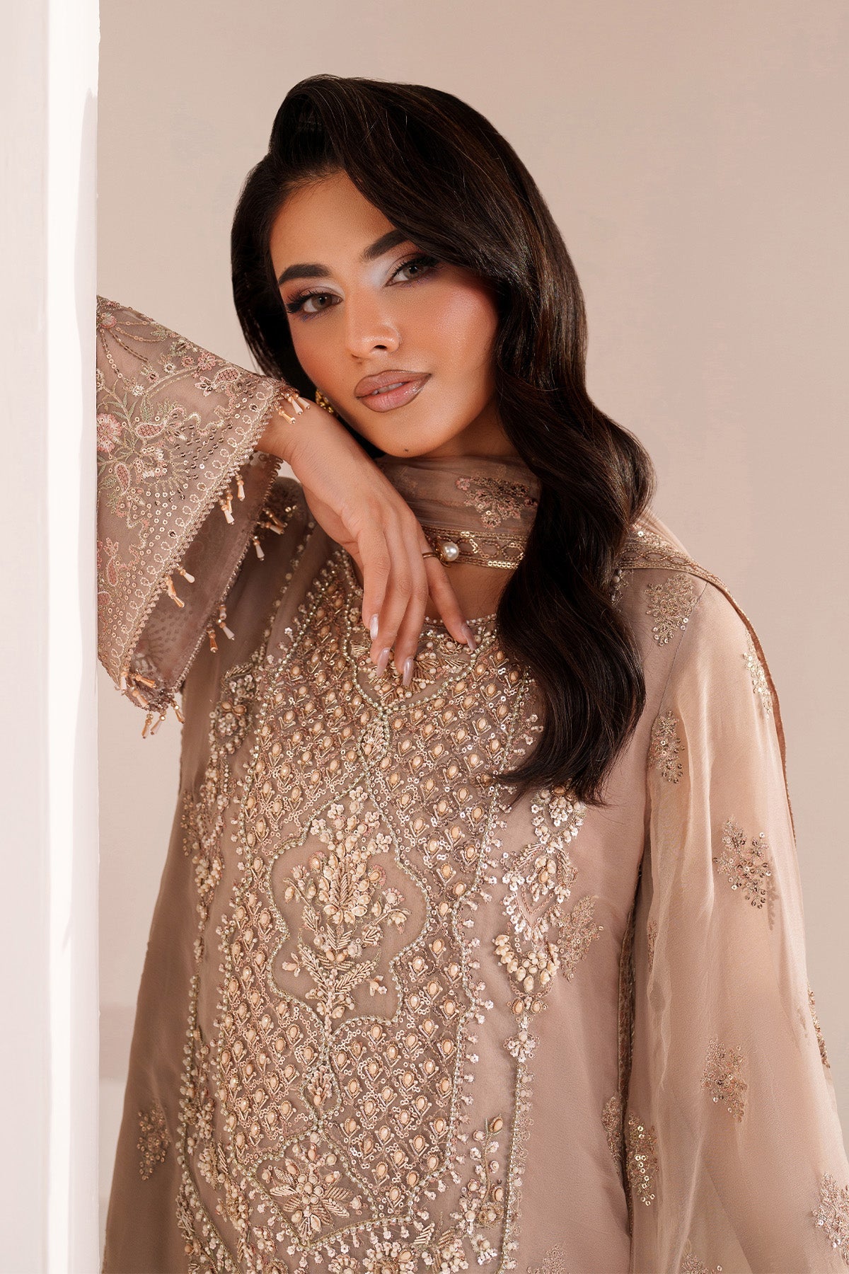 Alizeh Beige Chiffon Pakistani Suit Luxury Embroidered Formal Dress YourLibaas Alizeh Beige Chiffon Pakistani Suit Luxury Embroidered Formal Dress YourLibaas