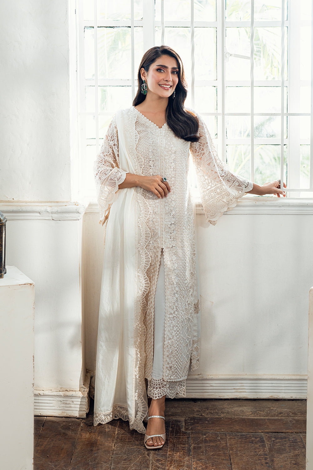cream pakistani dress Buy Embroidered Art Silk Front Open Pakistani Suit in Cream Online : KRD1056