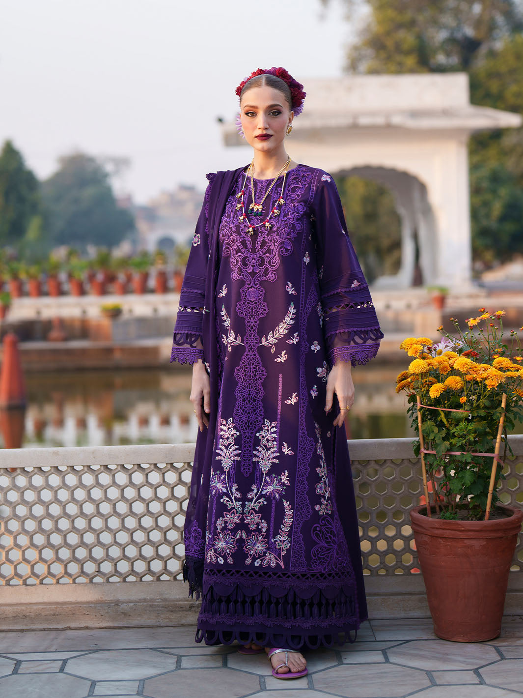 Embroidered Purple Lawn Pakistani Suit