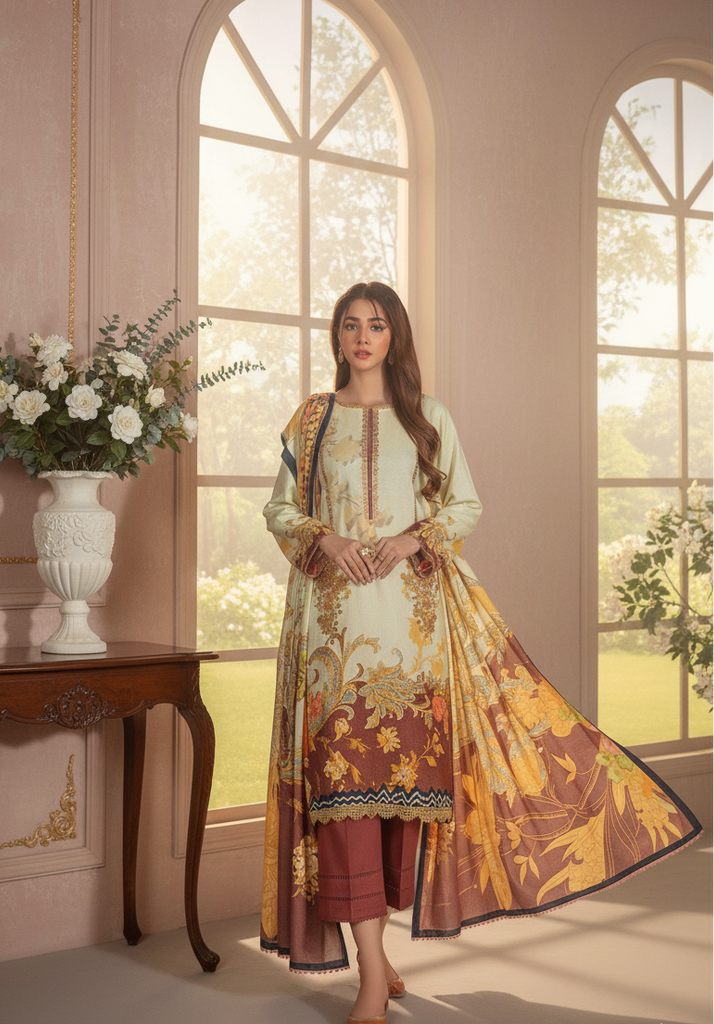 Sana & Samia by Lala Embroidered Woolen Print Collection – Azalea