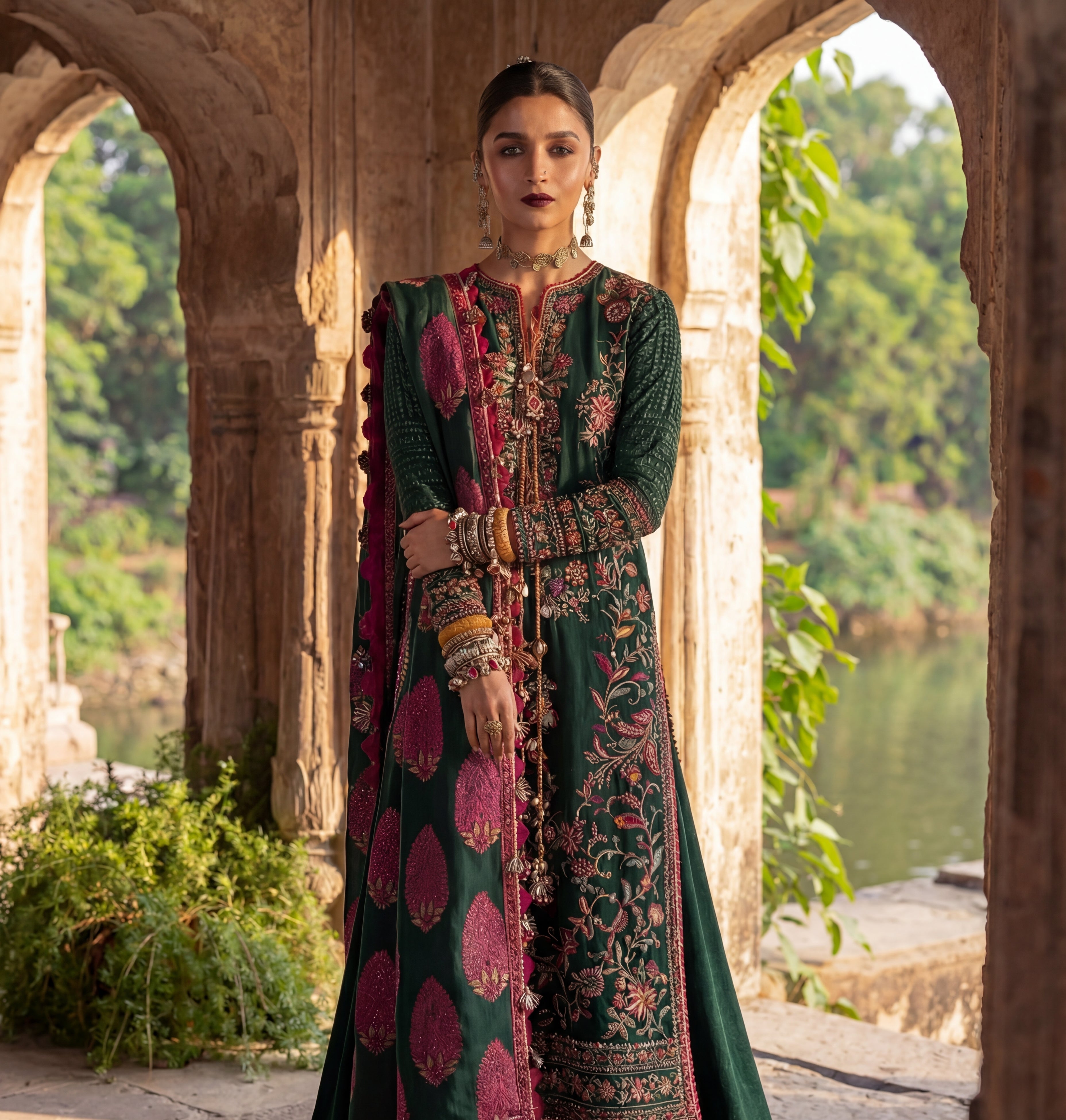 Embroidered Green Karandi Pakistani Suit | Hussain Rehar Winter Formal Wear | Shop Mehndi Dress Online YourLibaas Embroidered Green Karandi Pakistani Suit | Hussain Rehar Winter Formal Wear | Shop Mehndi Dress Online YourLibaas