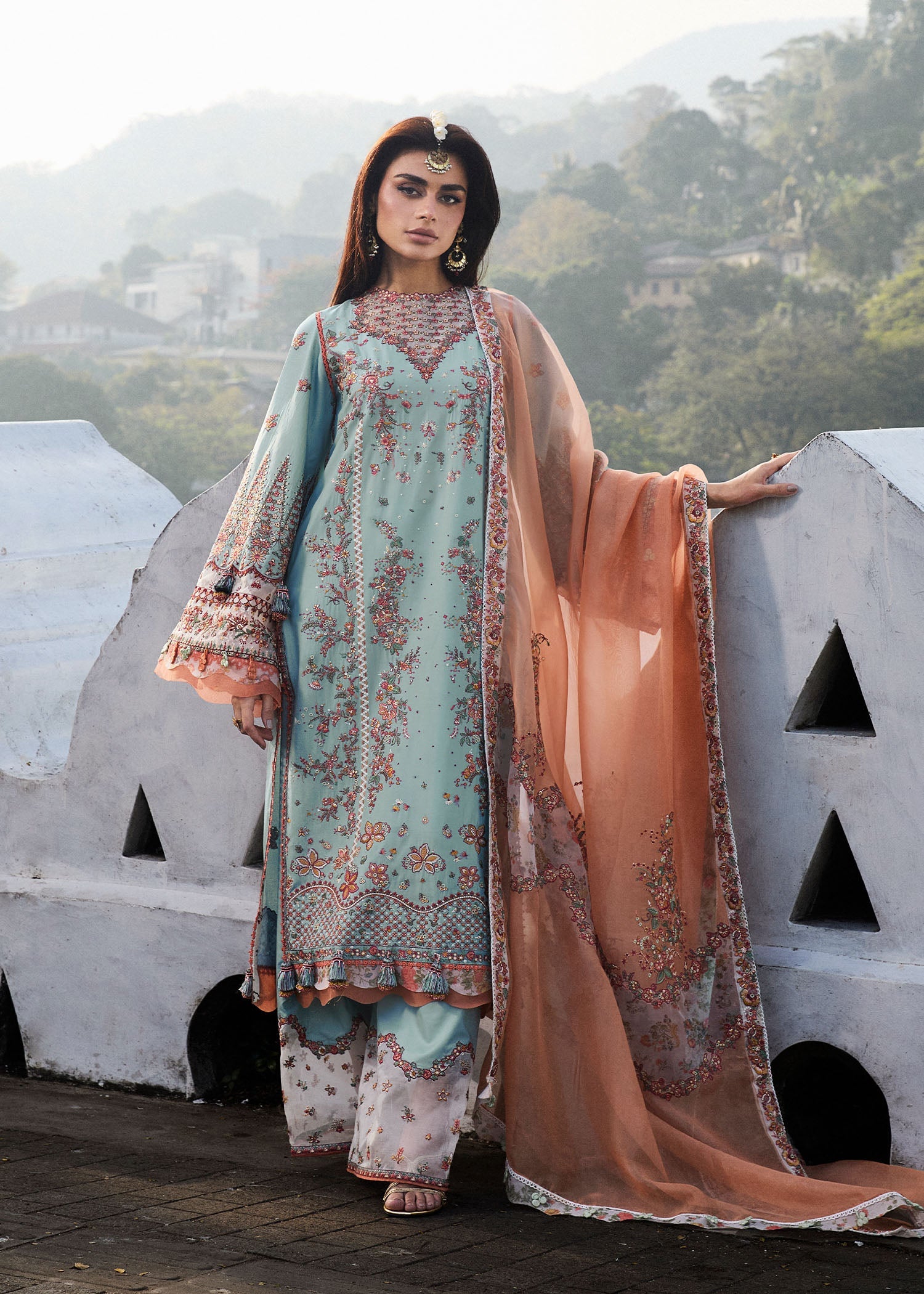Hussain Rehar Malibu: Turquoise Blue Pakistani Lawn Suit for Summer Parties  – YourLibaas