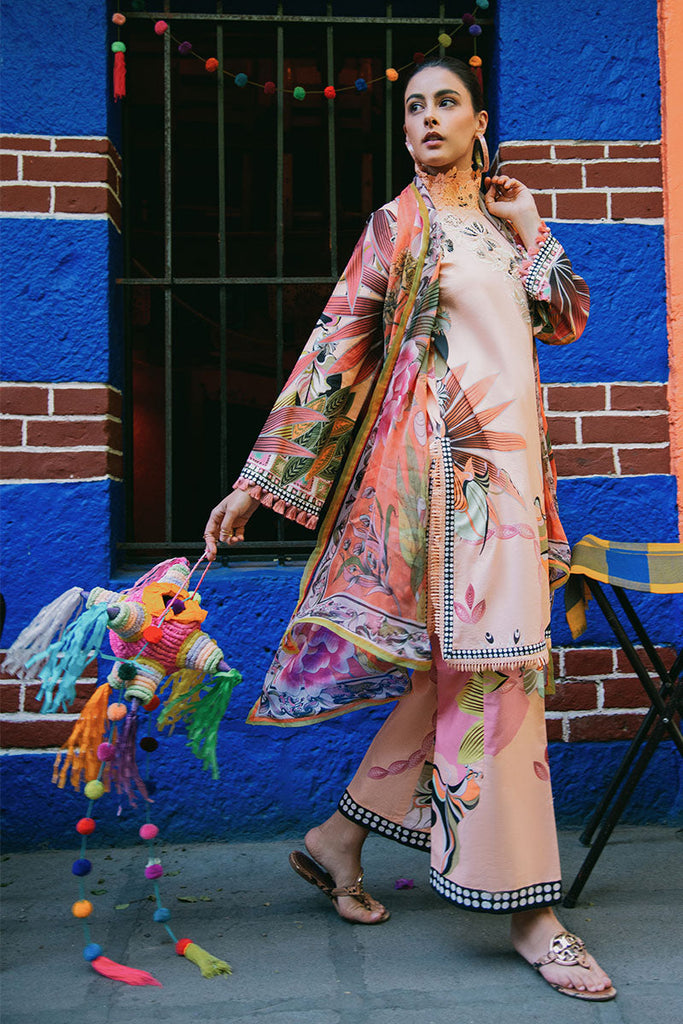 Mushq La Dolce Hemline Lawn Prints Vol-2 – Peach Poppies