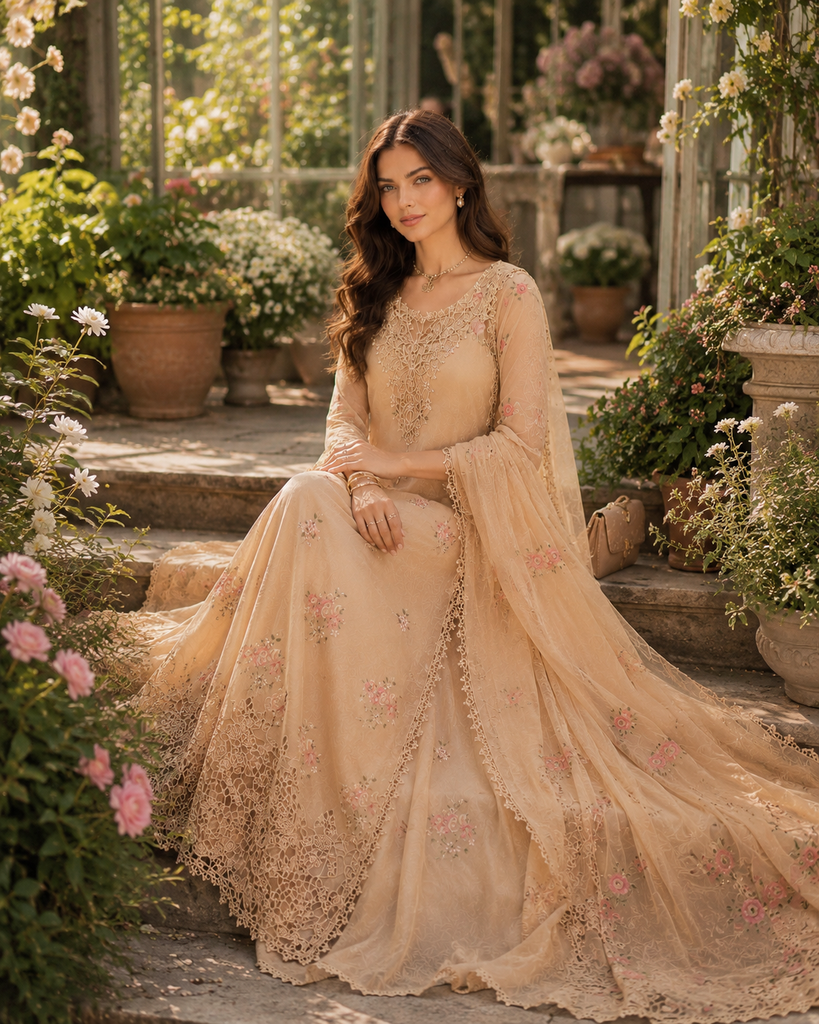 Saadia Asad Noor Eid Printskhas Lawn – D13 –  Blush Peach
