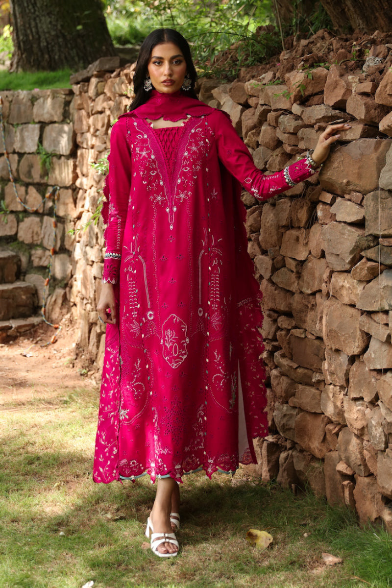 qalamkar pink dress QALAMKAR PINK CHIKANKARI LAWN EMB DRESS 3PC Emarlad Wear
