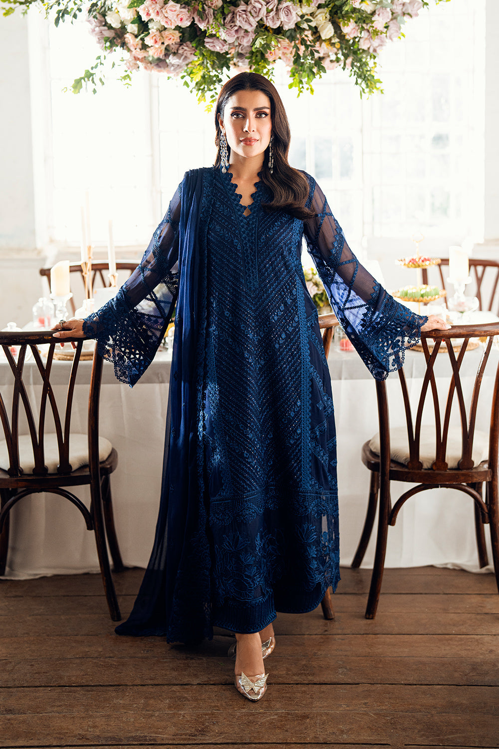 Azure Ensembles Imperial Midnight: Navy Blue Chiffon Pakistani Suit for Festive Occasions YourLibaas Azure Ensembles Imperial Midnight: Navy Blue Chiffon Pakistani Suit for Festive Occasions YourLibaas