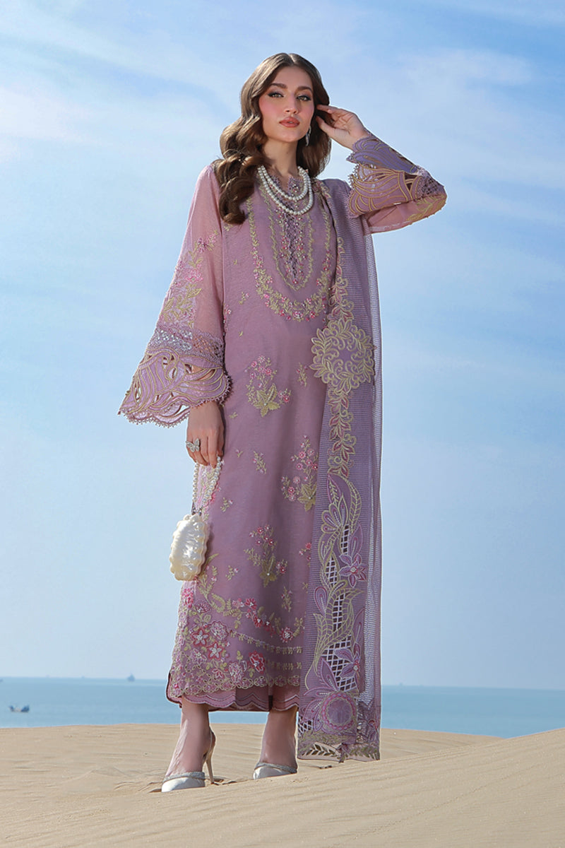 Lavender Embroidered Cotton Net Pakistani Suit