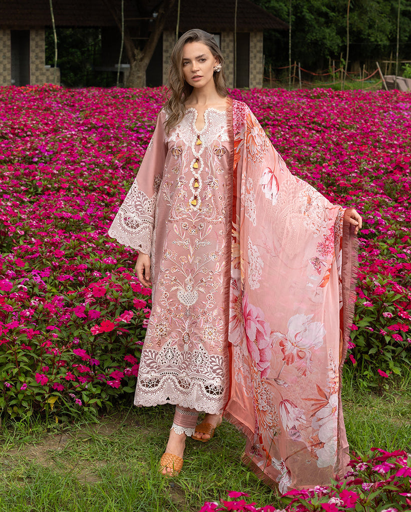 Mushq Hemline Lawn · The Secret Garden – Peach Blossom