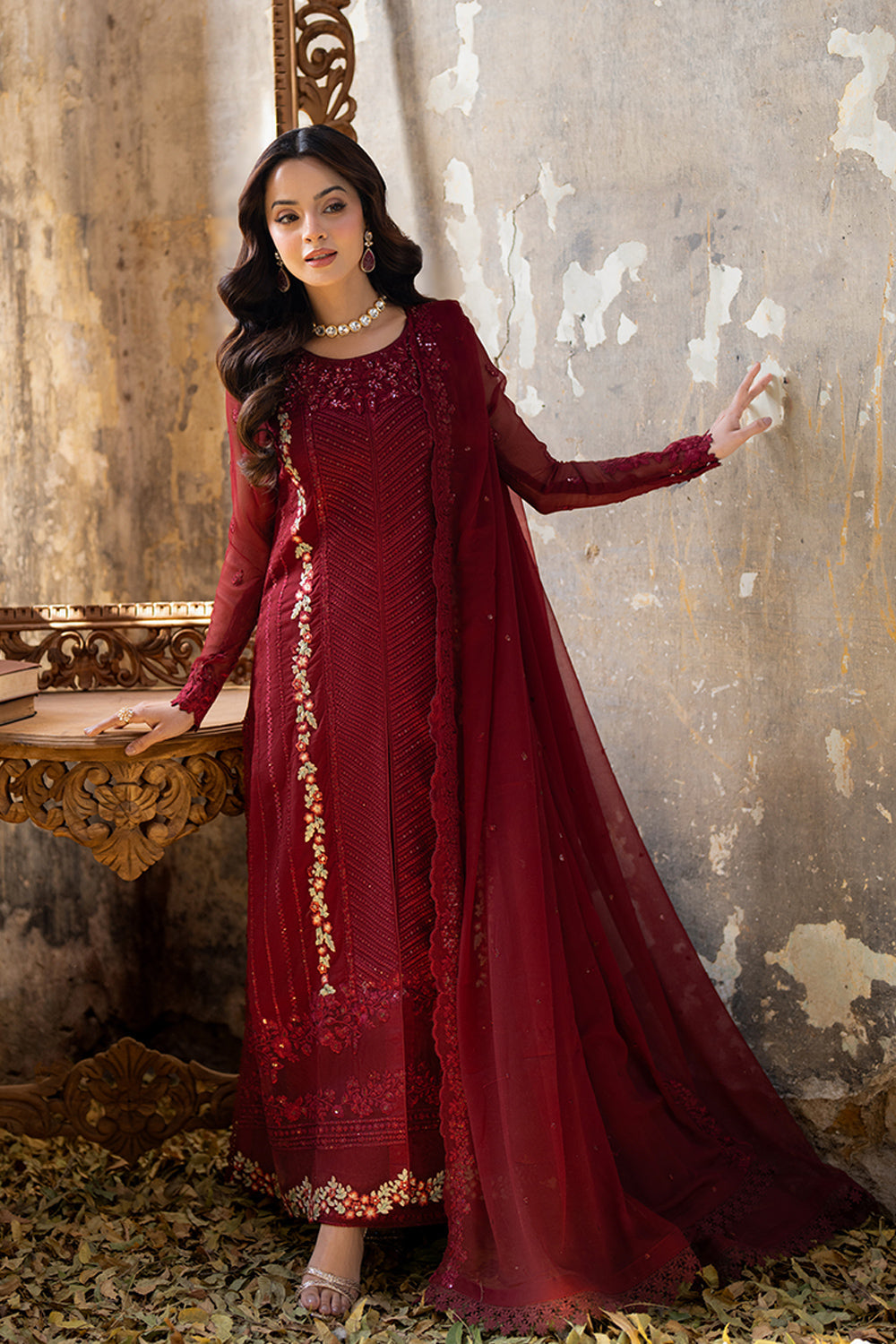 pakistani dress red Latest Crimson Red Pakistani Dress in Long Style Online MEDIUM