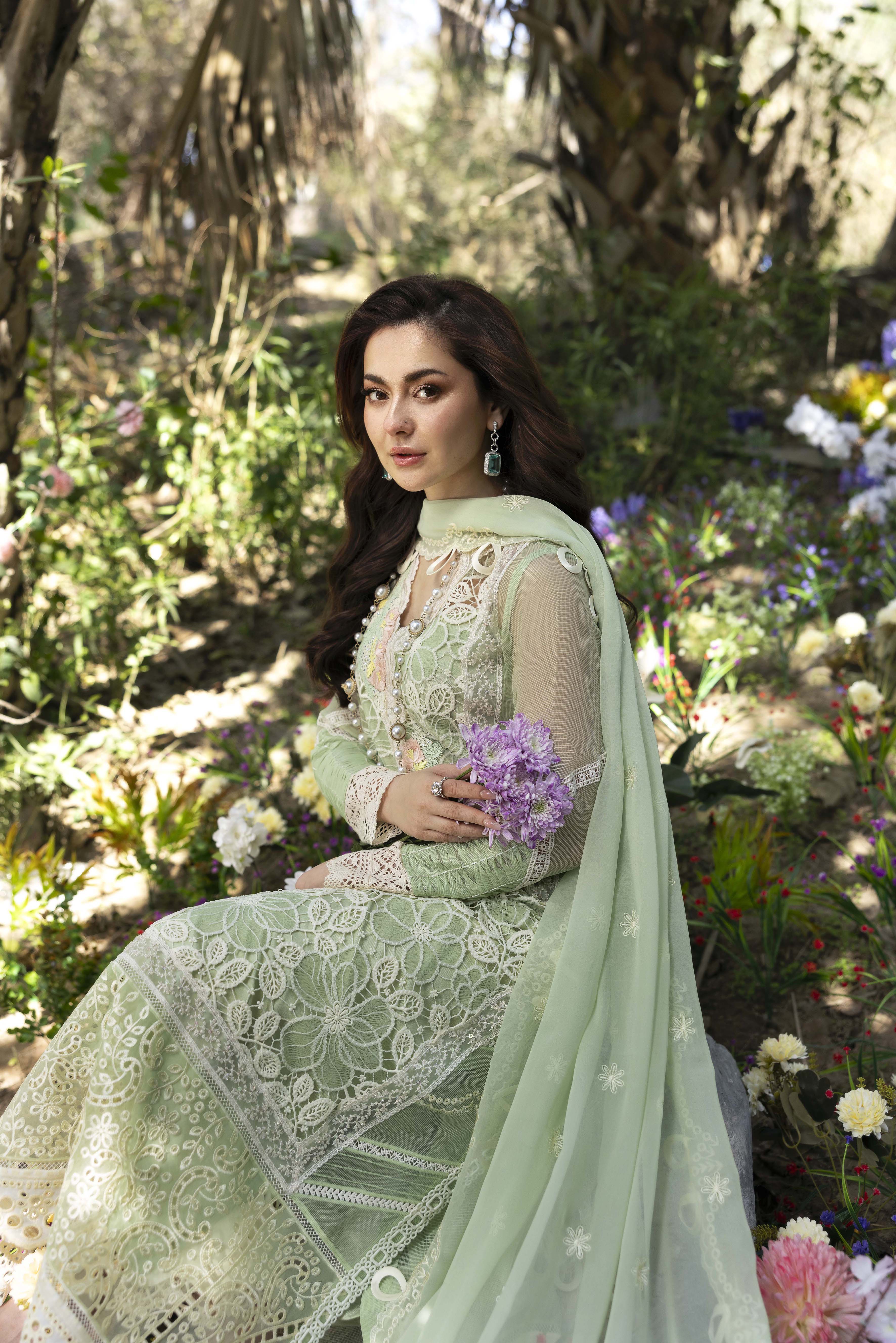 Sable Vogue x Hania Aamir Green Net Pakistani Suit | Luxury Eid Formal Wear YourLibaas Sable Vogue x Hania Aamir Green Net Pakistani Suit | Luxury Eid Formal Wear YourLibaas