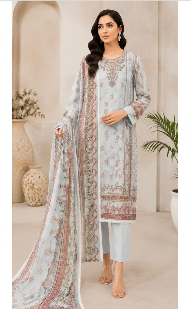 Mausummery Summer Printed Lawn – 05 Frosted Sky