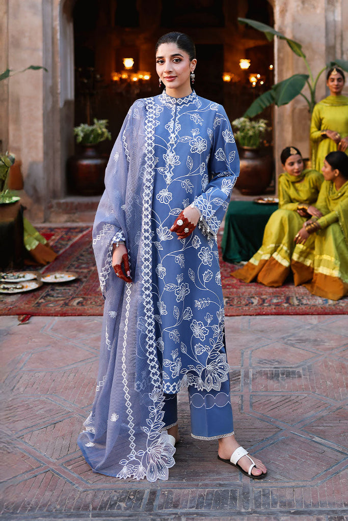 Cross Stitch Festive – Ethnic Blue - Embroidered Lawn
