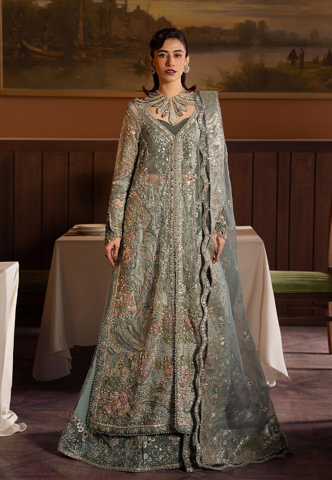 Sage Green Organza Pakistani Suit | Afrozeh Mehves Wedding Formal Dress YourLibaas Sage Green Organza Pakistani Suit | Afrozeh Mehves Wedding Formal Dress YourLibaas