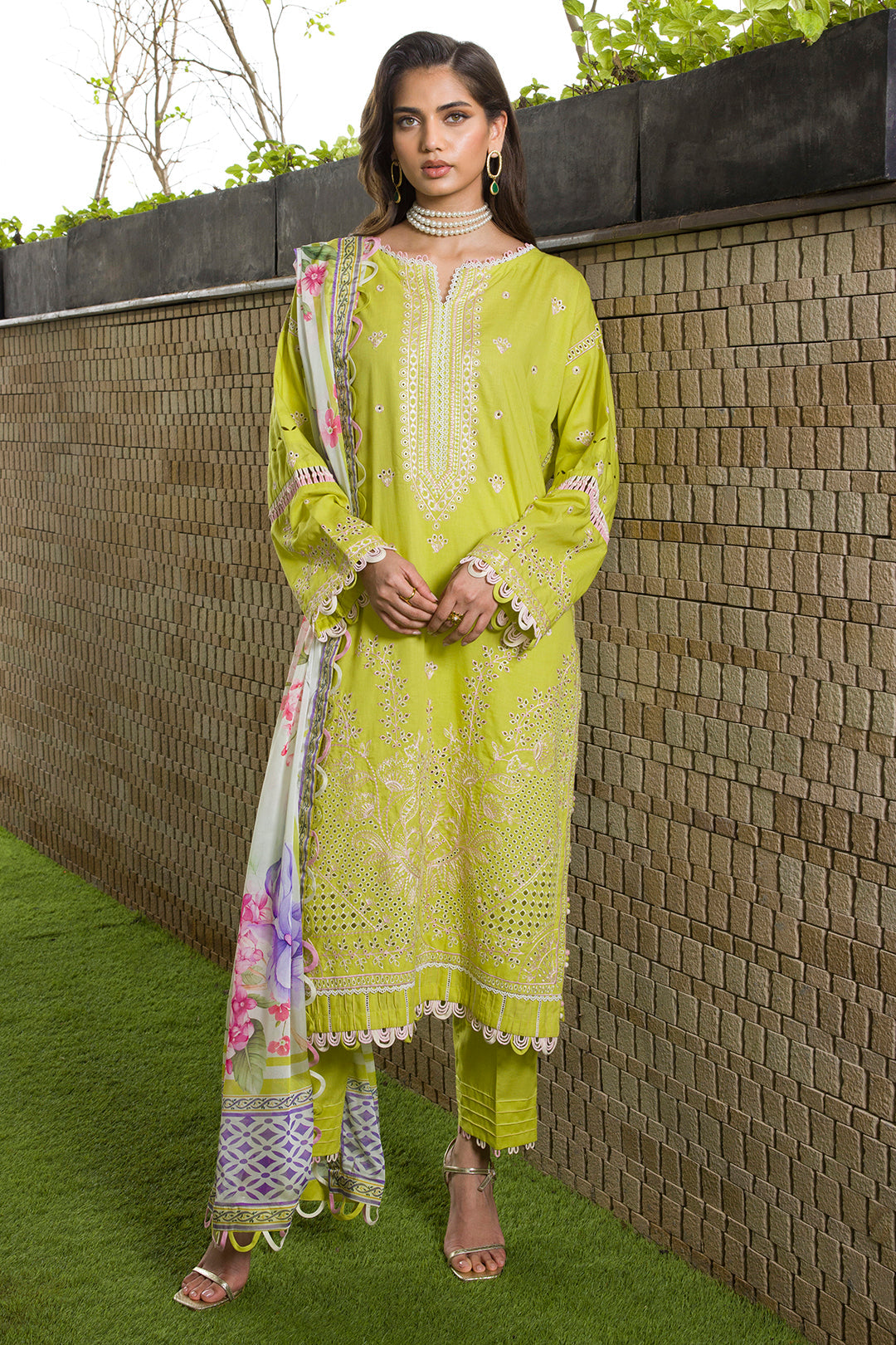 Green Chikankari Embroidered Pakistani Suit | Cotton Formal Wear for Mehndi YourLibaas Green Chikankari Embroidered Pakistani Suit | Cotton Formal Wear for Mehndi YourLibaas