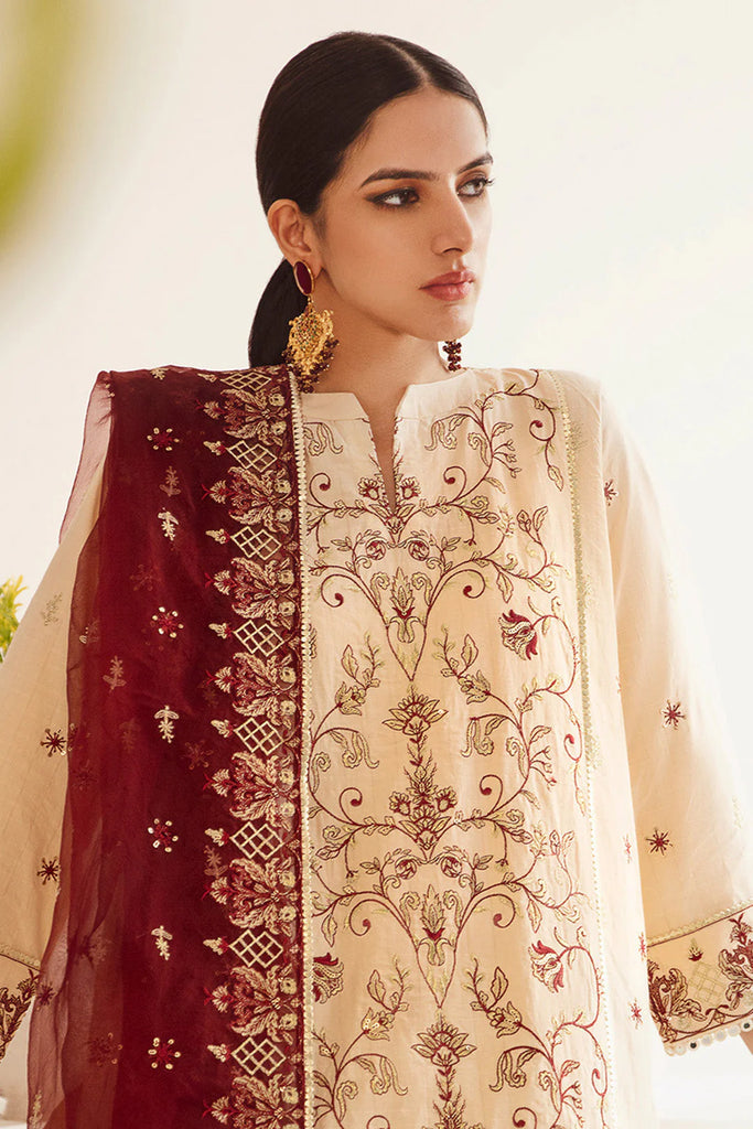 Zellbury Luxury Collection – Embroidered Shirt Shalwar Dupatta - Beige - Dobby Suit-0301 WULC23E30301