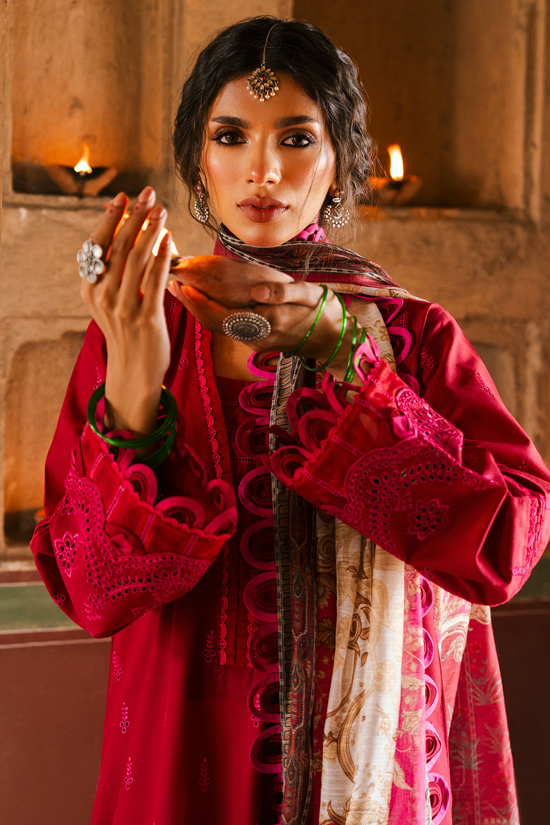 red lawn dress design open lace back dress Pakistani Dress Red Aari Lawn