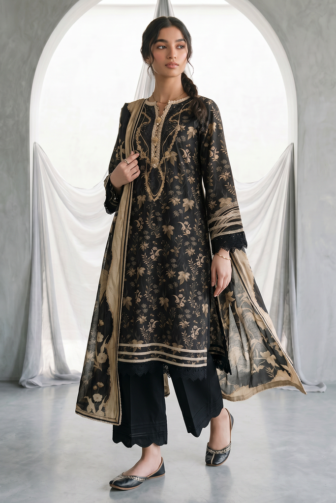 Zellbury Monochrome Lawn – Shirt Shalwar Dupatta - 1135