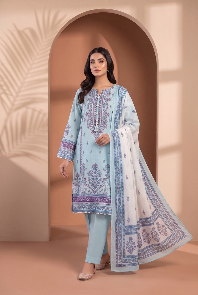 Sadabahar Printed Viscose D-02 Blue - model front